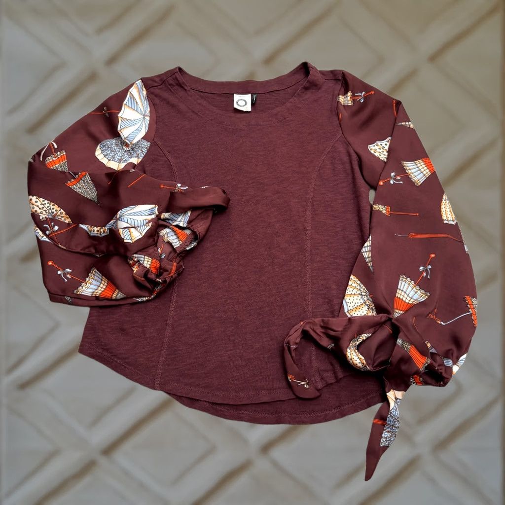 Anthropologie Akemi + Kin Anthropologie Blouse XS Red Maybelle Tied Balloon Sleeve Top Womens Size XS / US 0-2 / IT 36-38 - 1 Thumbnail