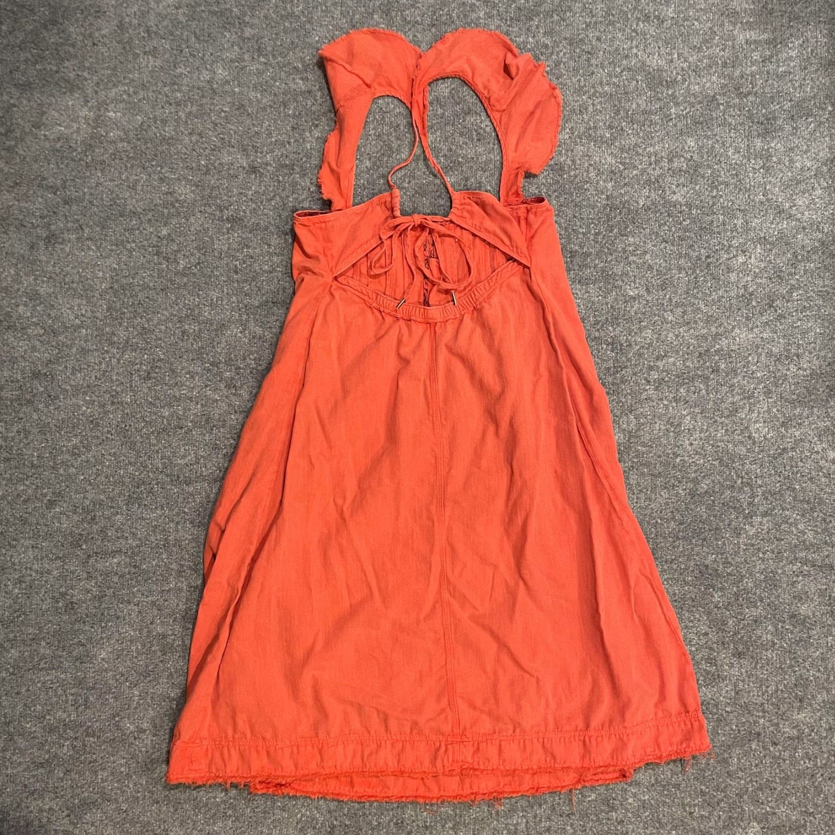 Vintage VINTAGE Pilcro Dress ORANGE RED Tie Back Flutter Sleeve Midi Womens M Orange Red Pilcro Sundress Casual Cotton Linen 90s? Size M / US 6-8 / IT 42-44 - 2 Thumbnail