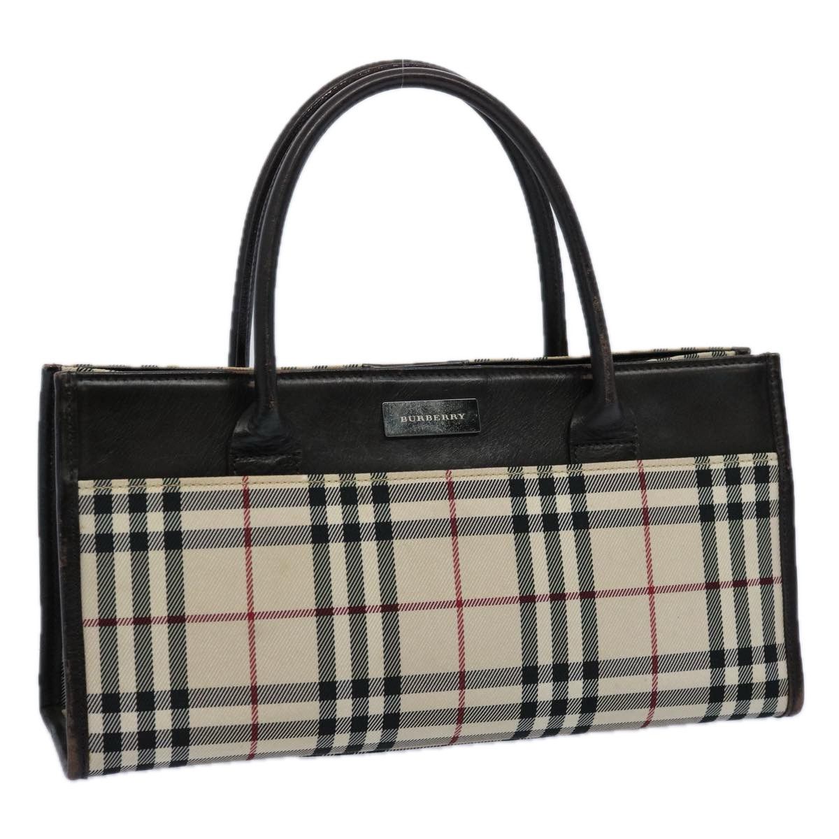 image of Burberry Nova Check Hand Bag Nylon Beige Dark Brown Auth Uy141 in Beige/Dark Brown, Women's