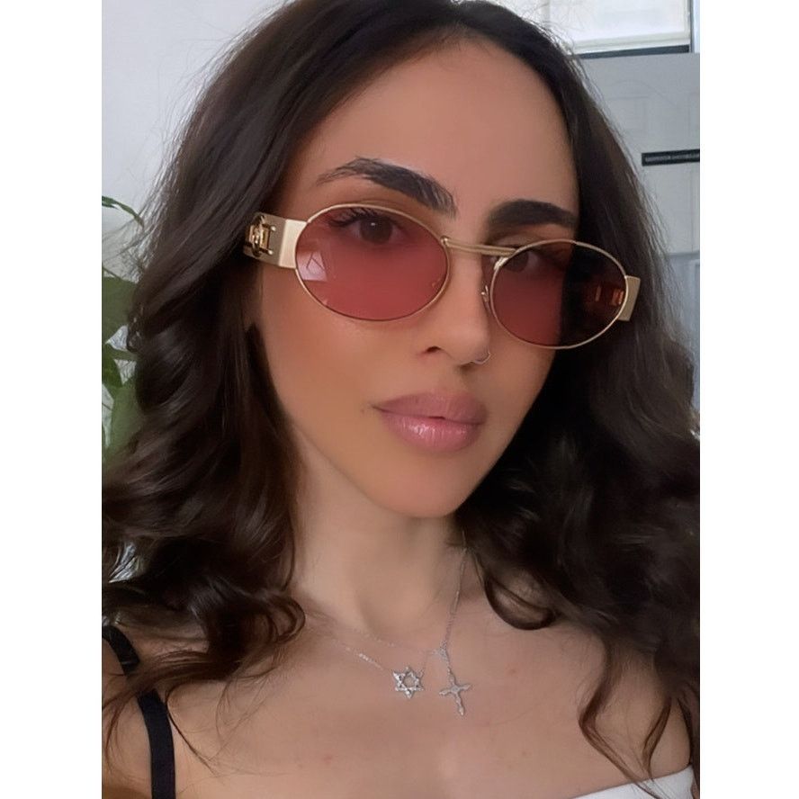 image of Versace Ve2264 Oval Sunglasses In Gold Pink Lens, Men's