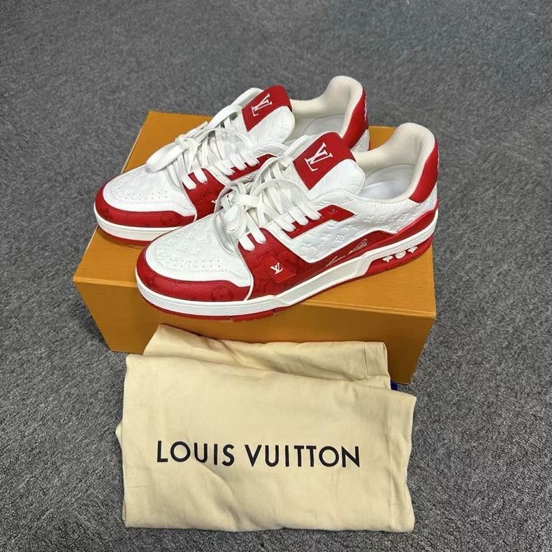 Louis Vuitton Louis Vuitton White and red Trainer leather lace-up logo s Size US 9 / EU 42 - 1 Thumbnail