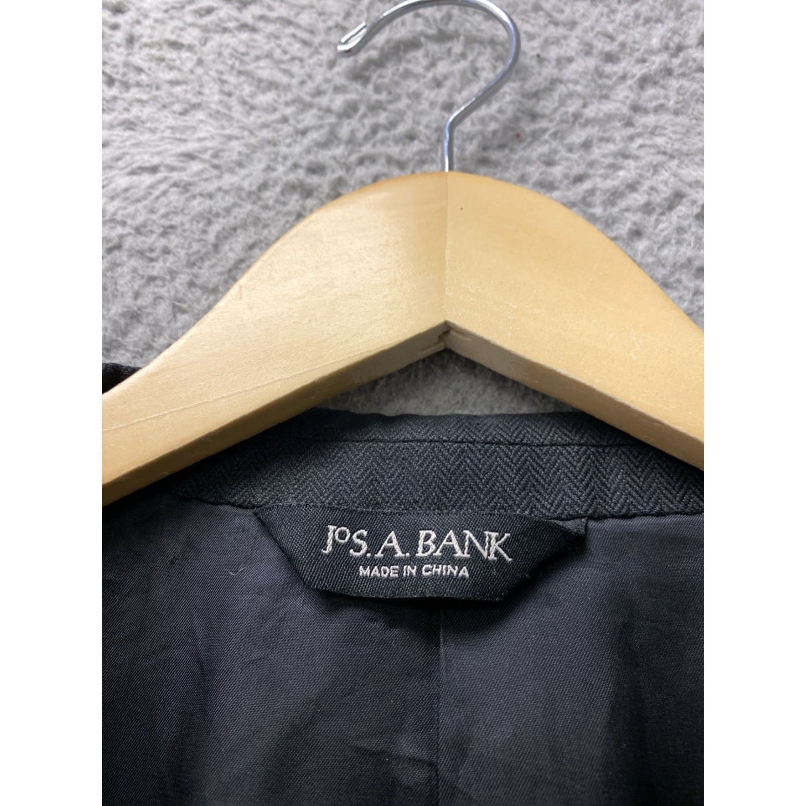 Jos. A. Bank Jos A. Bank Blazer Mens 43L Black Wool Travel Slim Two-Button Notch Lapel Herringbone Long Jacket Coat Suit Jacket Size 46R - 4 Thumbnail