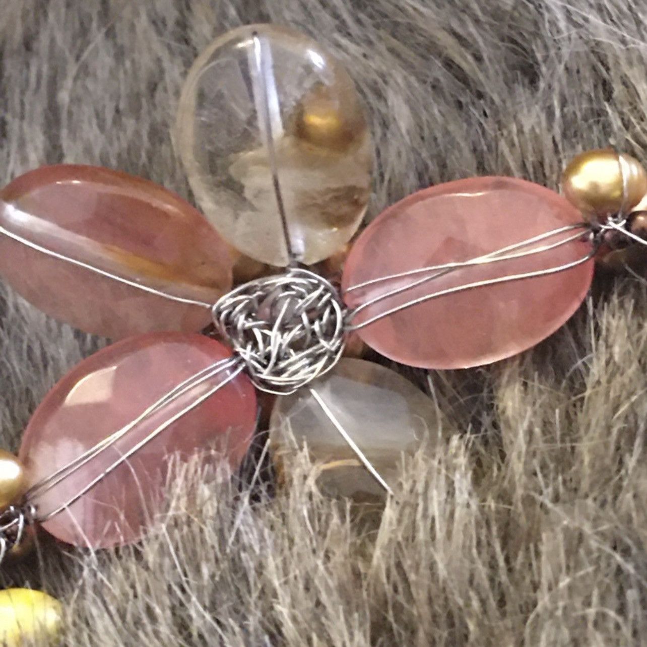 Handmade Handcrafted elegant cherry quartz genuine pearl necklace Size ONE SIZE - 9 Thumbnail