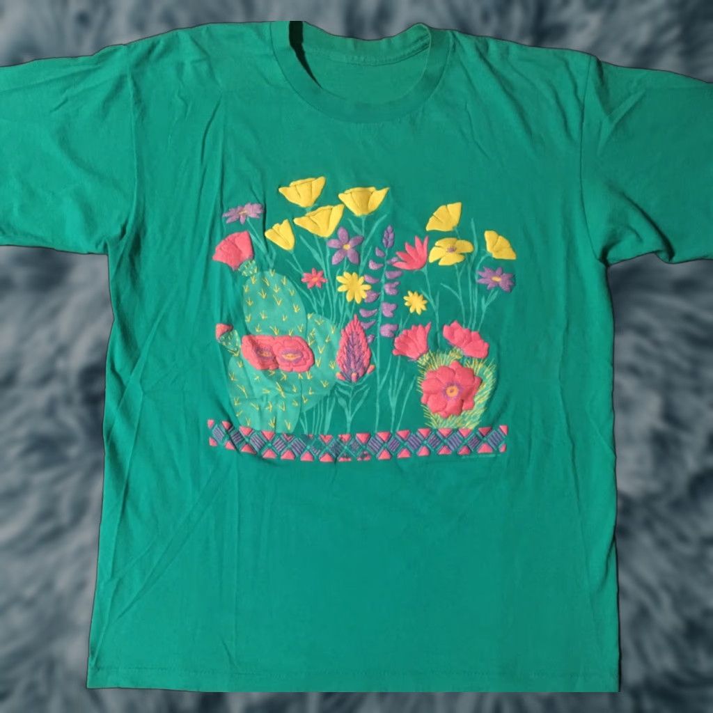 Vintage VINTAGE 90s Flower Puff Print Shirt XL USA Nature Pop Art Vaporwave Grunge Aztec 80s Shirt Men XL Green Bio? Size US XL / EU 56 / 4 - 1 Thumbnail