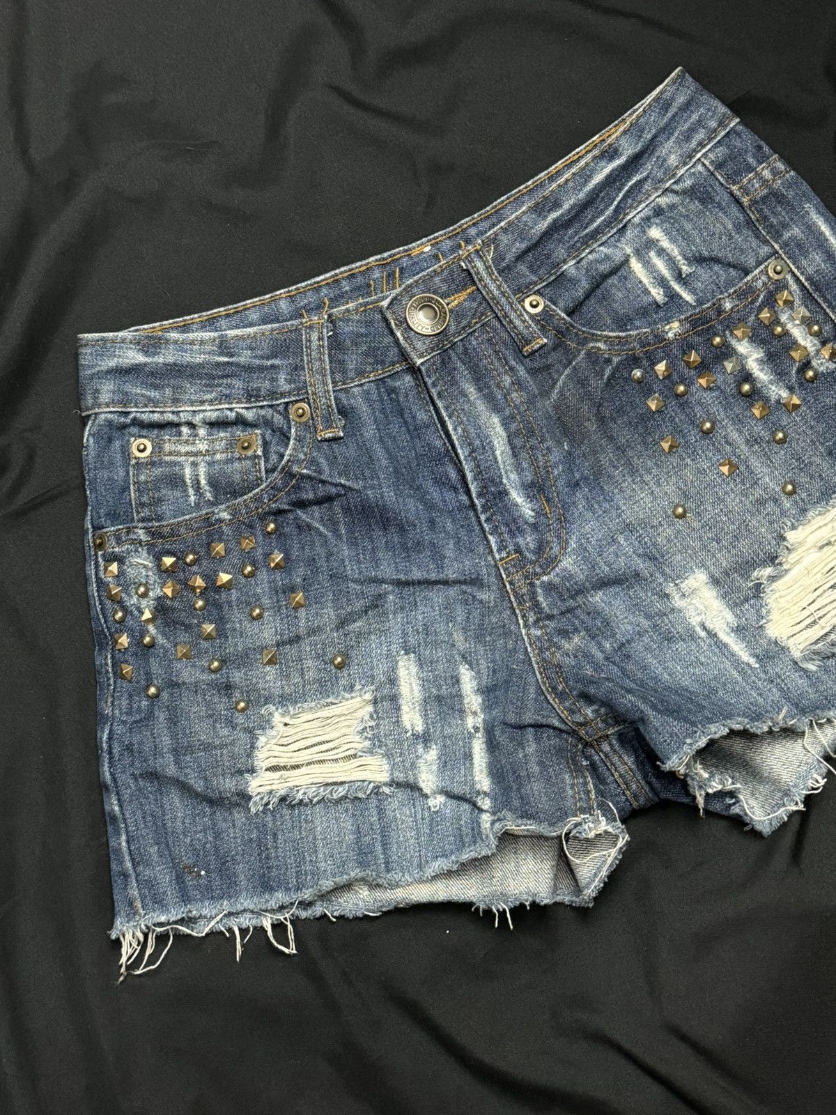 Beauty Beast × Hysteric Glamour × Japanese Brand Y2K Studded Distressed Japanese Vanilla Hot Pants Size 29" - 3 Thumbnail