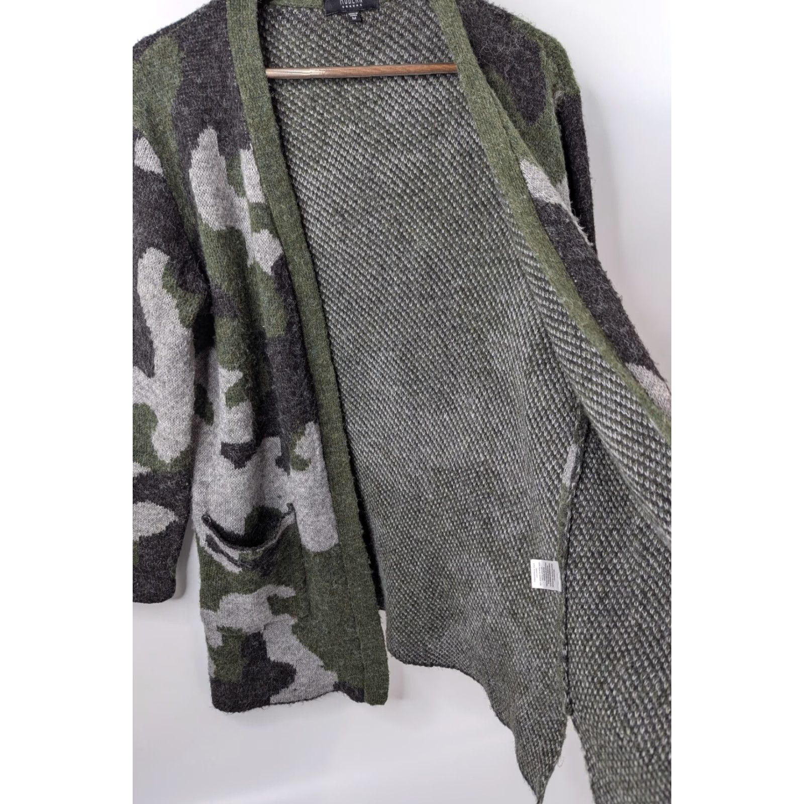 Vintage Modern Canvas Cardigan Women M Green Gray Camo Open Front Sweater Size M / US 6-8 / IT 42-44 - 3 Thumbnail
