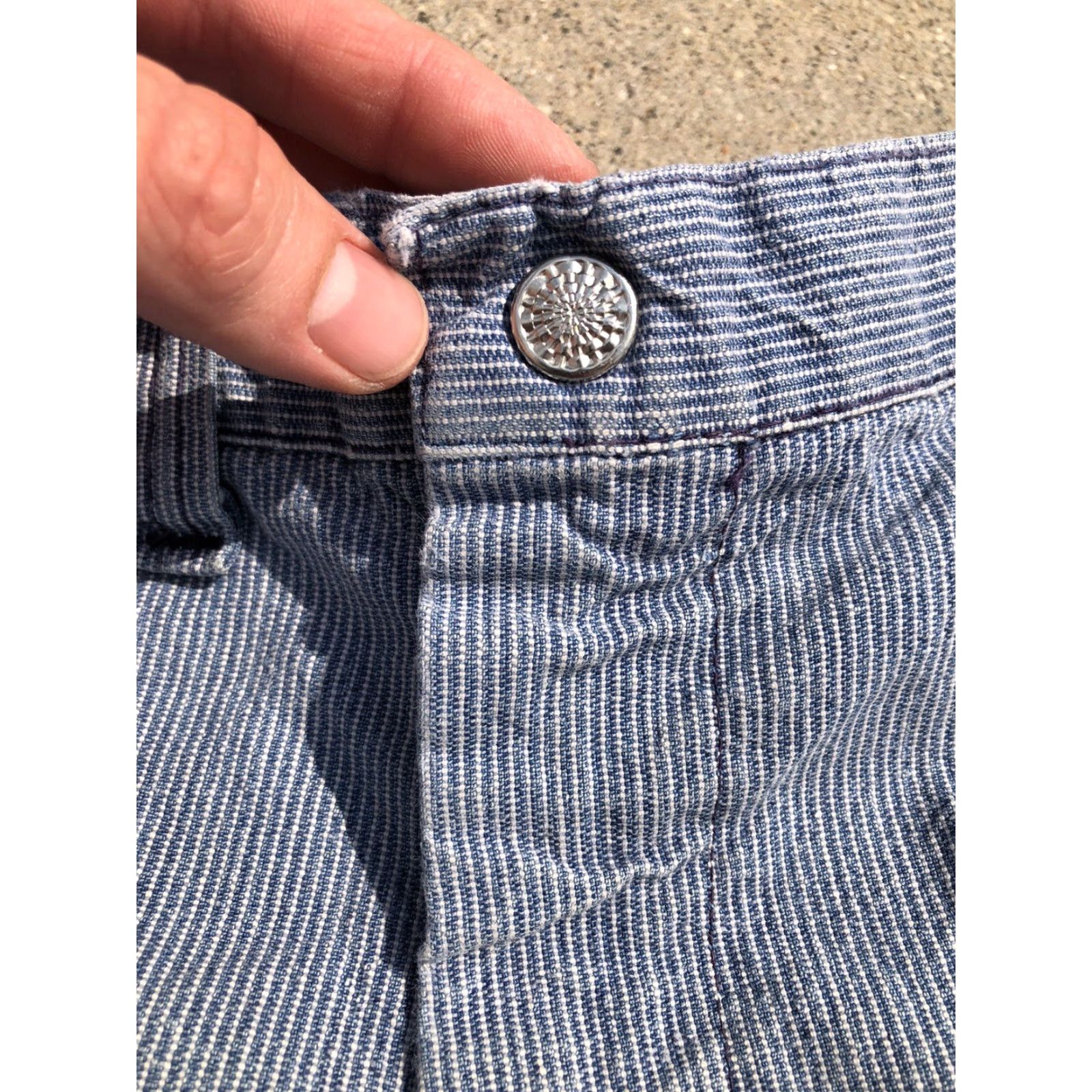 Bell VINTAGE Denim Bell Bottom Jeans W29 L31 Pincheck Stripe 60s Handmade Unbranded Unisex Adults Size 29" - 3 Thumbnail