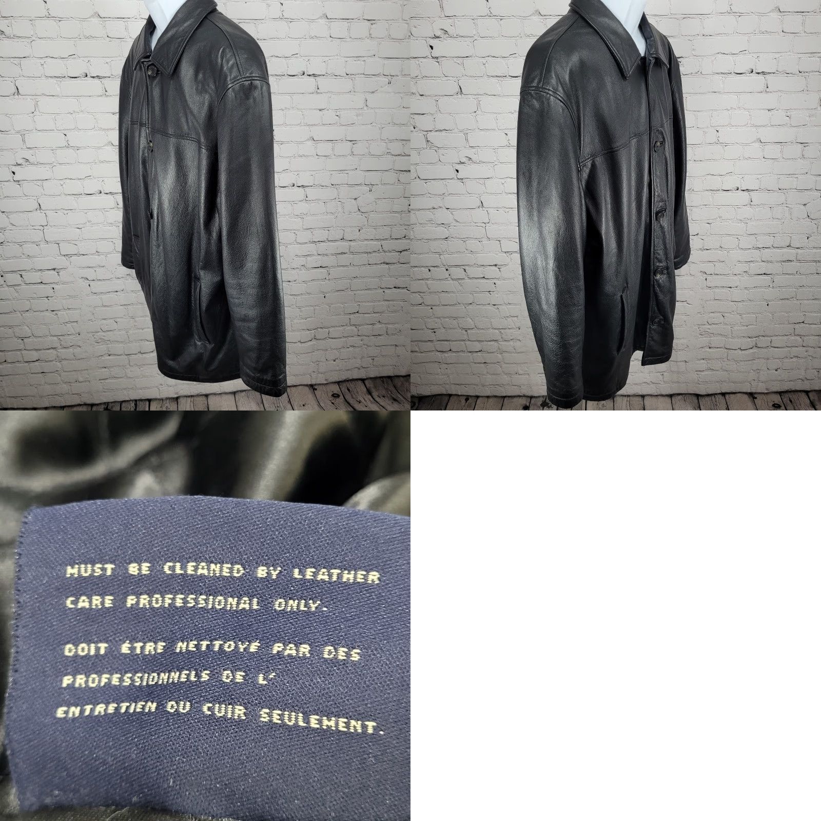 Dockers DOCKERS Black Leather Jacket XL Buttoned Collared Pockets Mid-Length Mens Size US XL / EU 56 / 4 - 9 Thumbnail