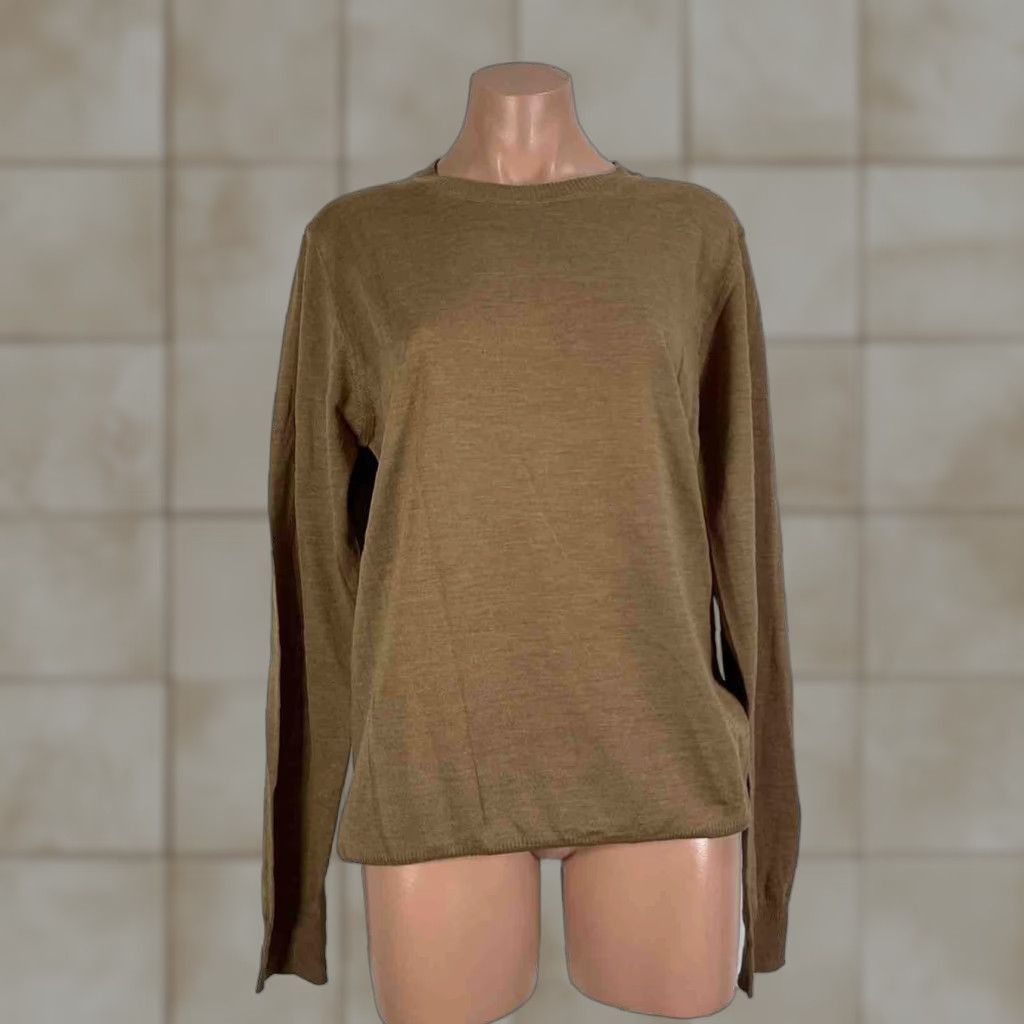 Emporio Armani Sweater Men XL Crew Neck Long Sleeve Beige Wool Knitted Pullover Casual Designer Fall Winter Made in Italy
