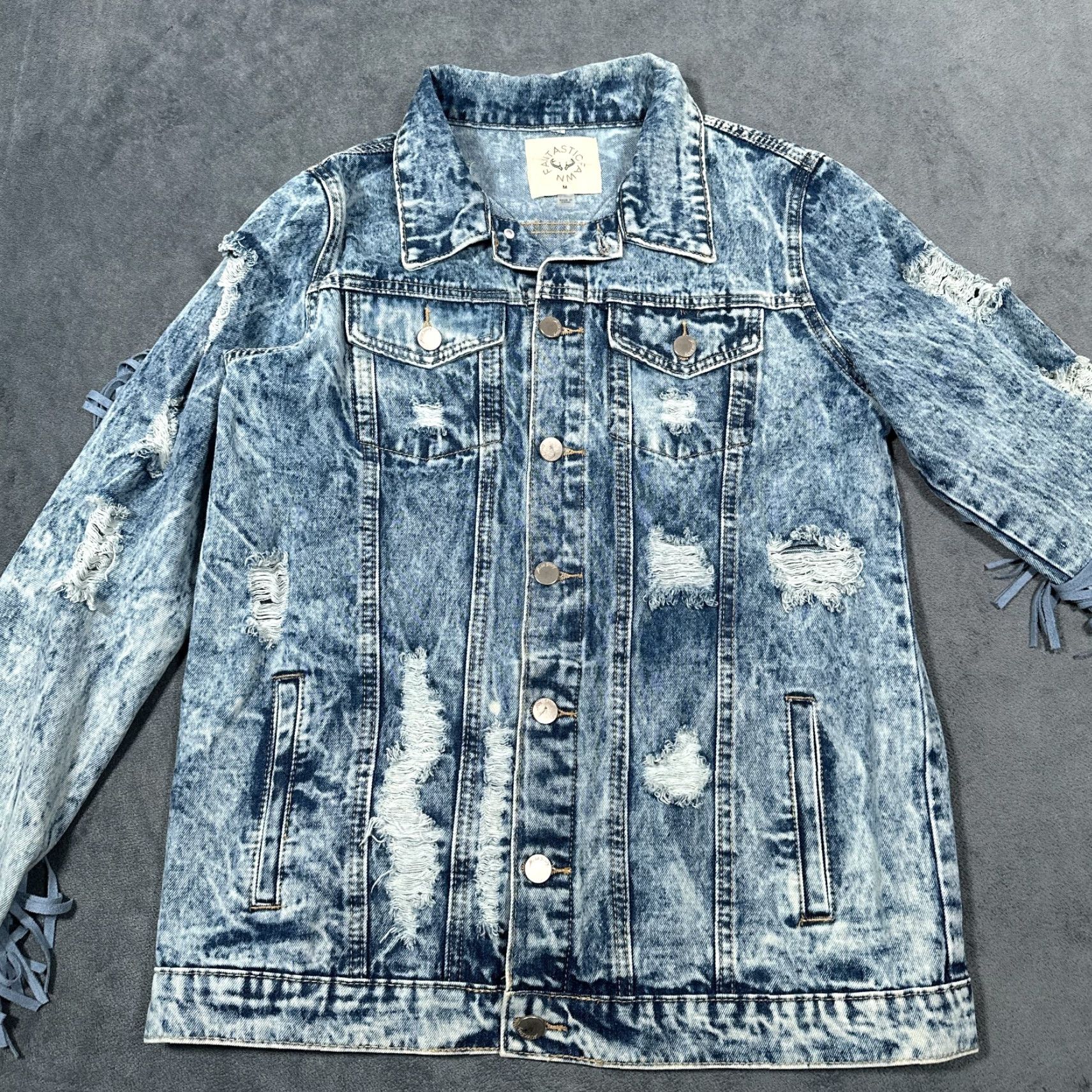 Denime VINTAGE Fantastic Fawn Denim Trucker Jacket Women’s Medium Blue Acid Wash Fringe Western 90s Casual Size 32" / US 10 / IT 46 - 5 Thumbnail