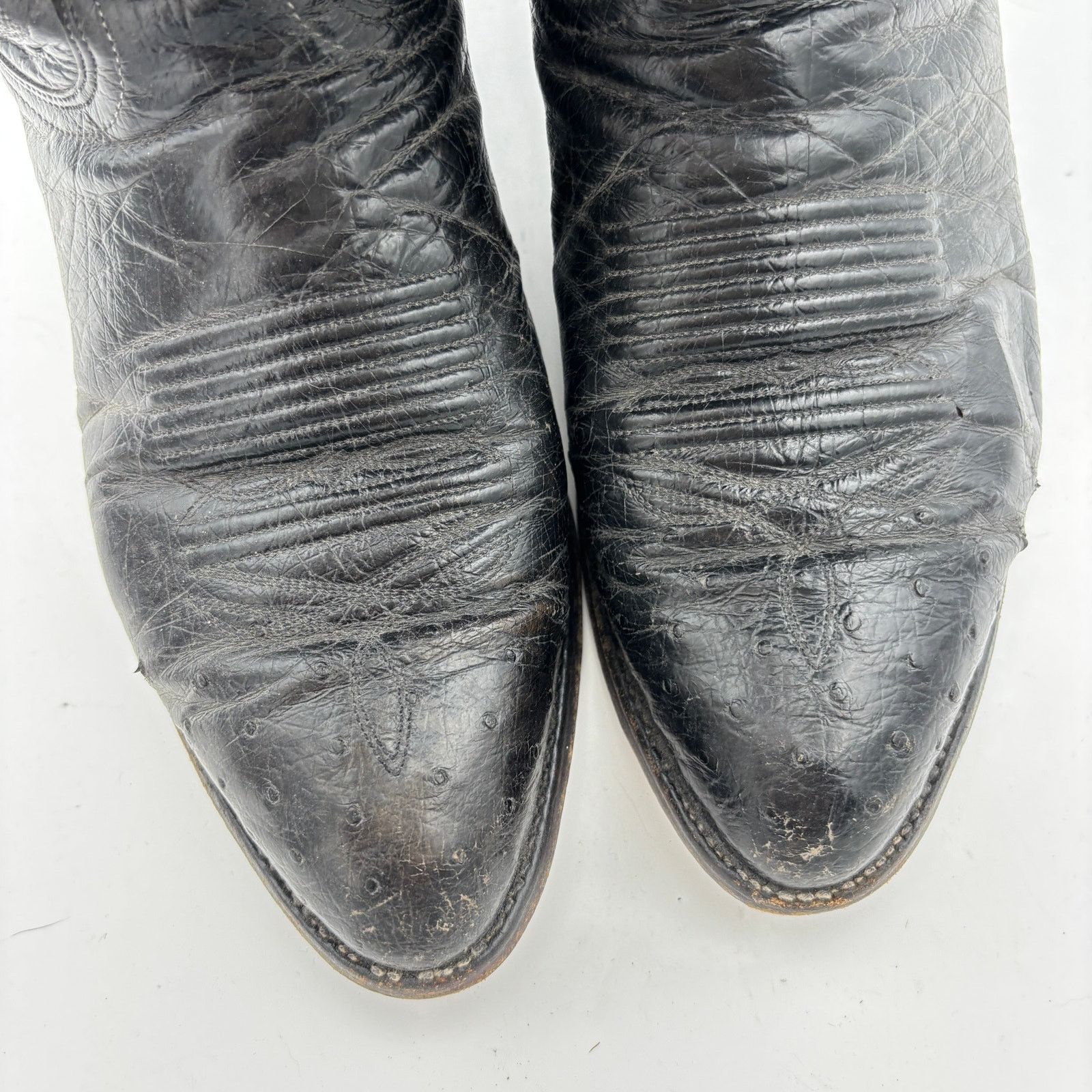Justin Boots Vintage 80s J. Chisholm Ostrich Cowboy Boots Men 10 D Size US 10 / EU 43 - 14 Thumbnail