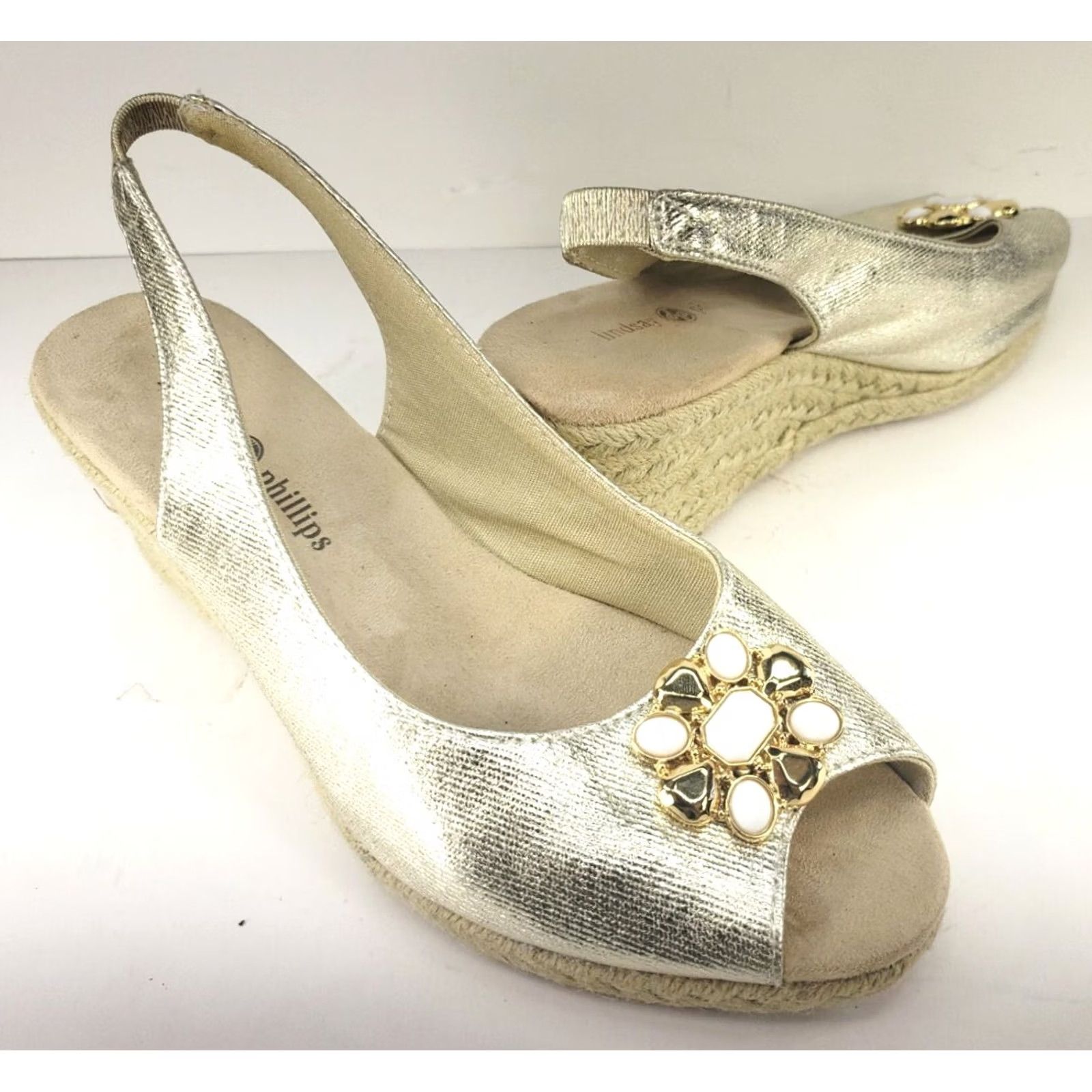 Vintage Lindsay Phillips Espadrille Wedge Slingback Sandal 7.5 GOLD 2 Ornament Sets Size US 8 / IT 38 - 4 Thumbnail