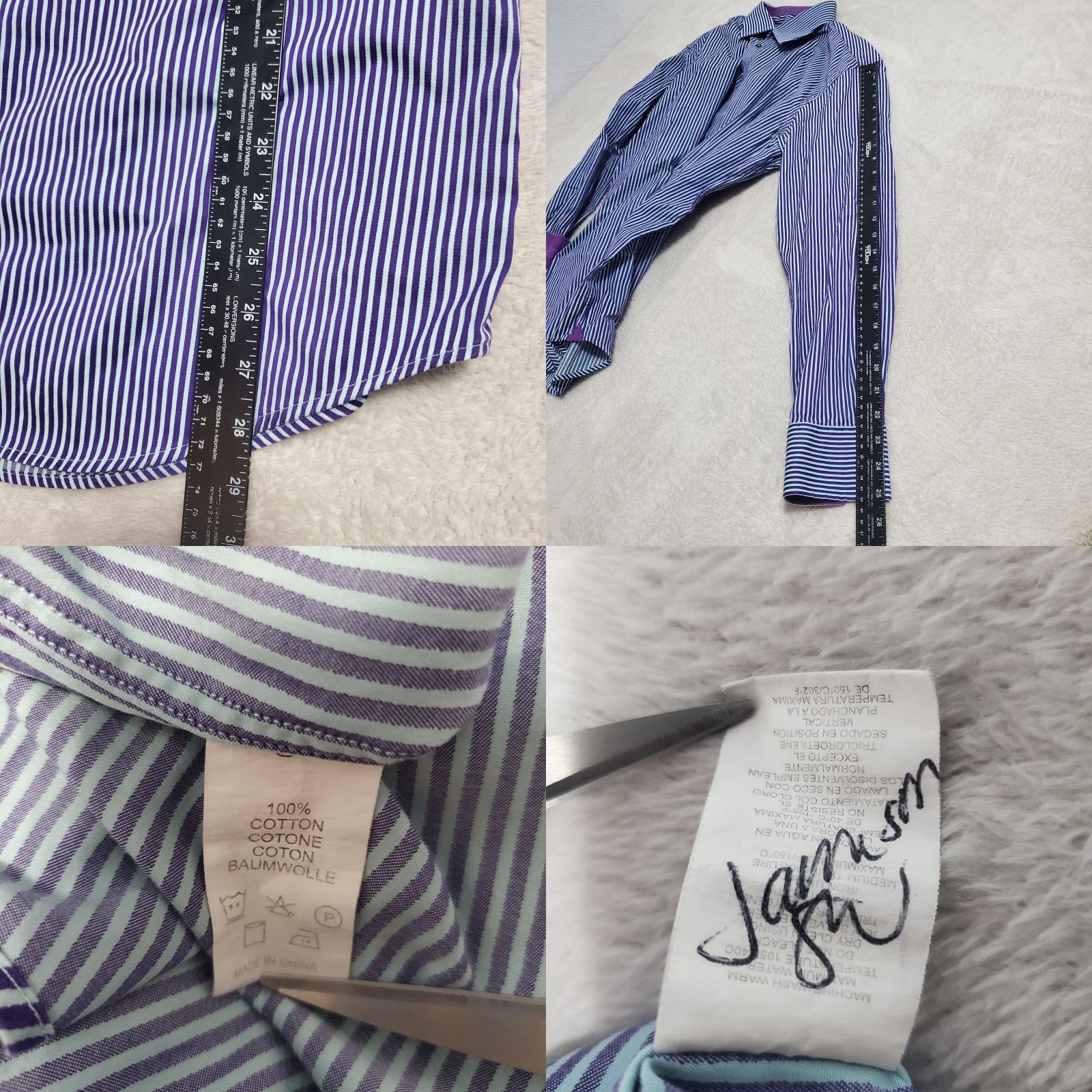 Robert Graham Robert Graham Dress Shirt Mens Purple Blue Striped 17 L/XL Flip Cuff Button Down Size 42R - 9 Thumbnail