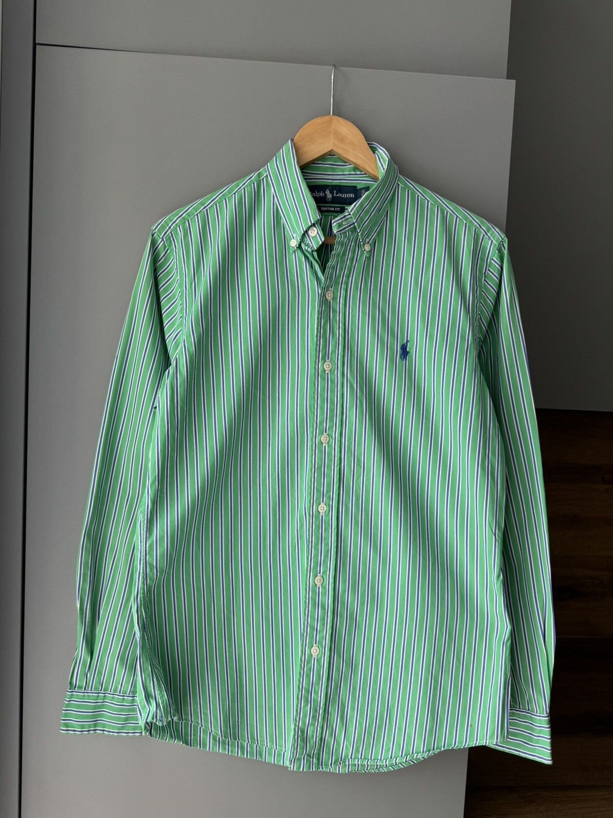 Polo Ralph Lauren × Vintage Polo Ralph Lauren Striped Classic Fit White Green Shirt Size US L / EU 52-54 / 3 - 1 Thumbnail