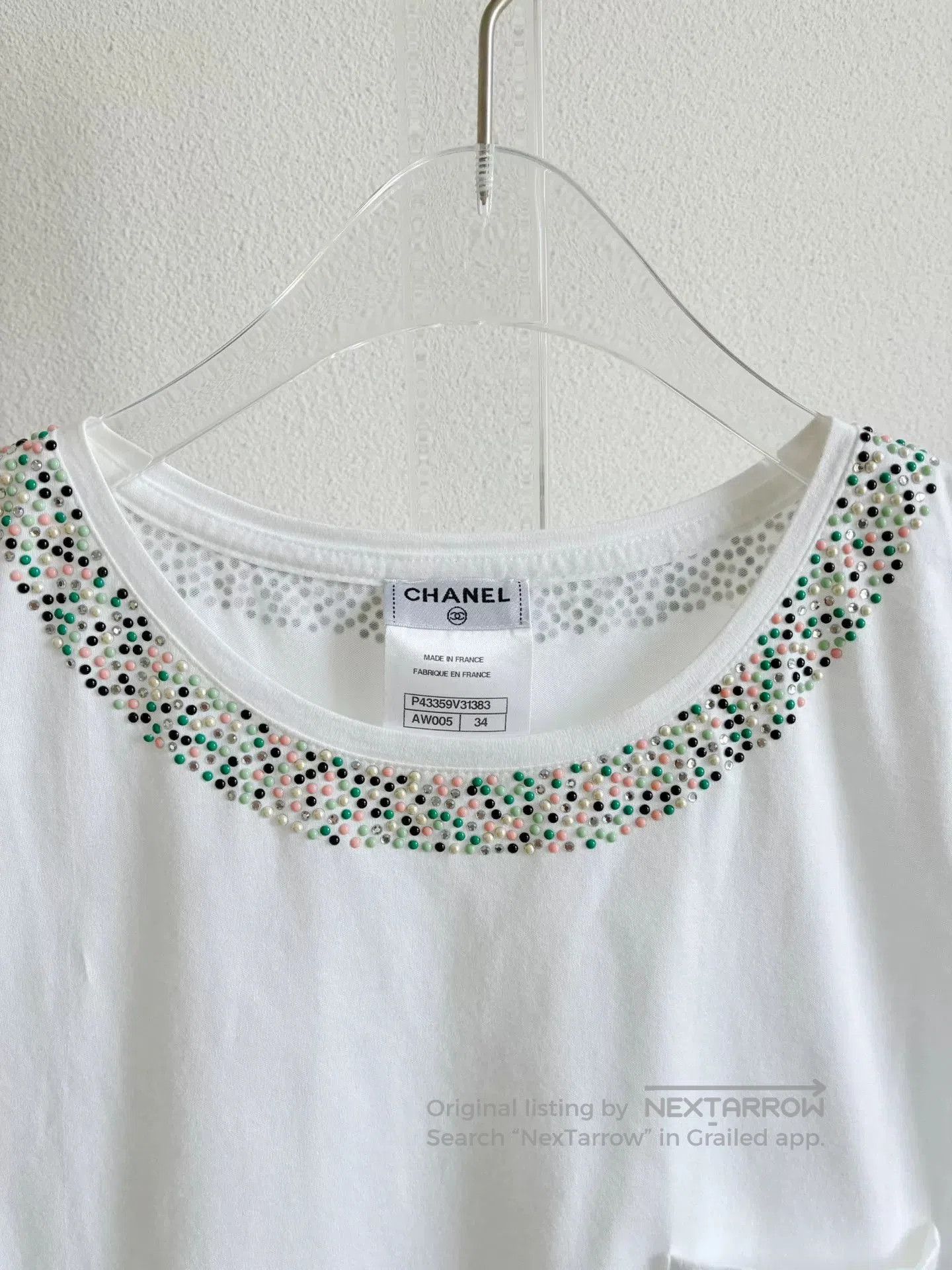 Chanel Chanel White Rhinestone T-shirt. Size XXS / US 00 / IT 34 - 4 Thumbnail