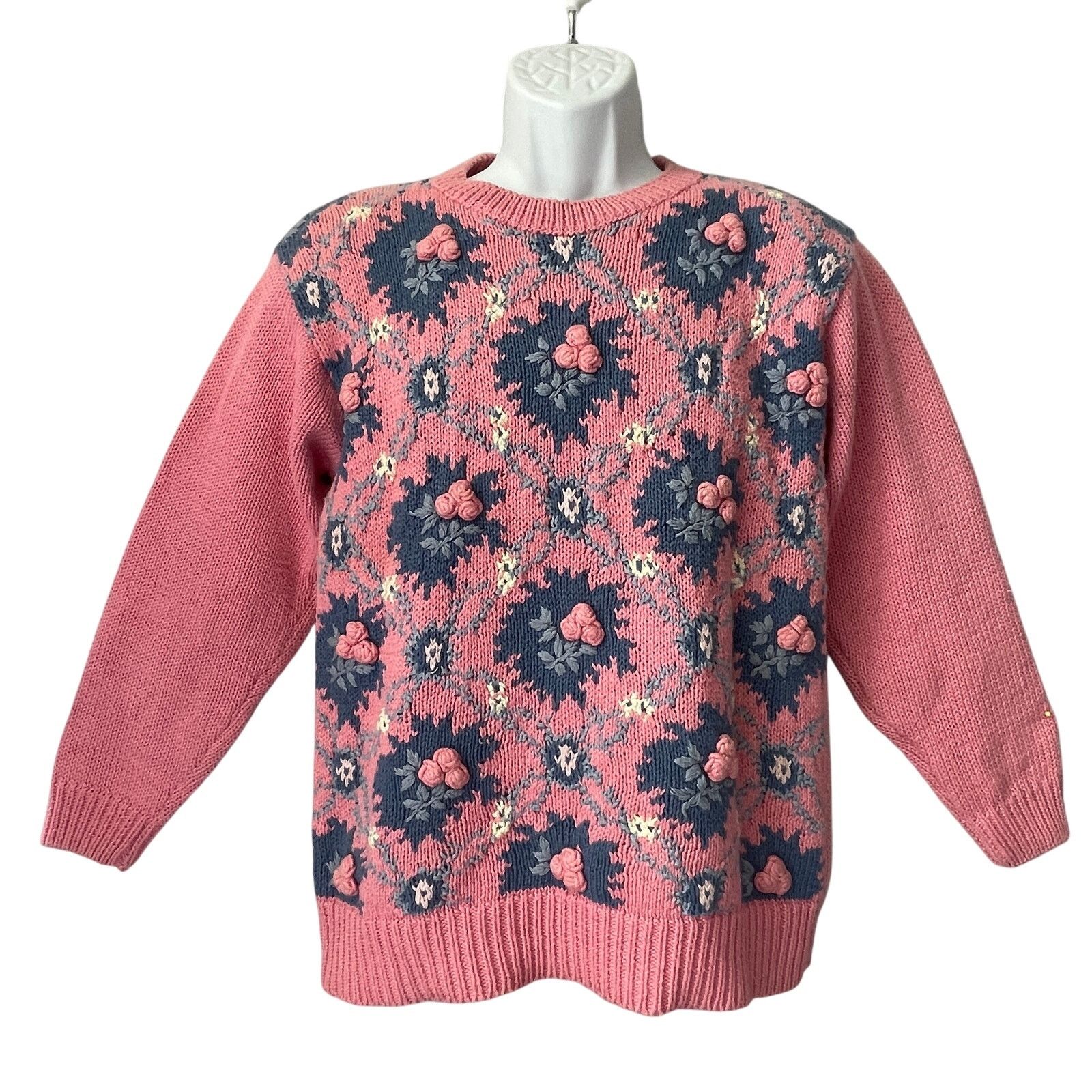 Vintage VINTAGE 80s PS Sport Floral Lattice Argyle Sweater Size S Size S / US 4 / IT 40 - 1 Thumbnail