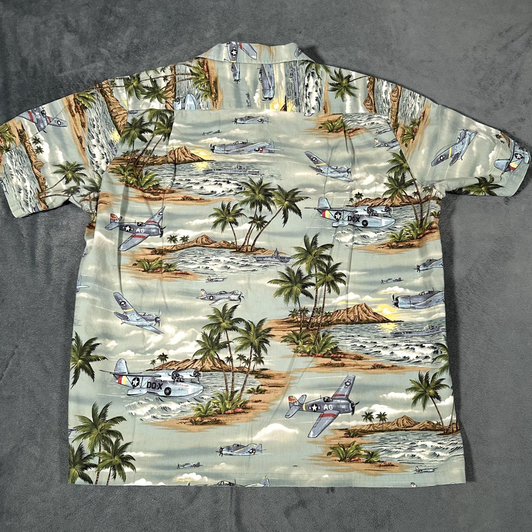 ALOHAS RJC Shirt XL Mens Blue Hawaiian Aloha Warplane Print Made Hawaii USA Size US XL / EU 56 / 4 - 5 Thumbnail