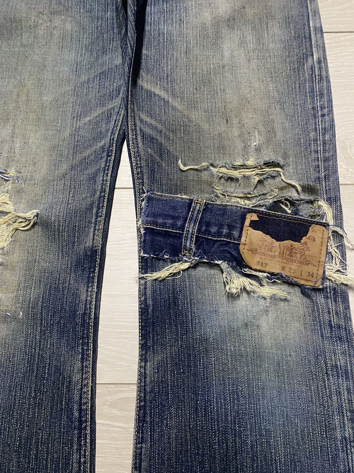 Lee × Number (N)ine Vintage Lee Mud Wash Distressed Patches Flare Jeans Size US 31 - 8 Thumbnail
