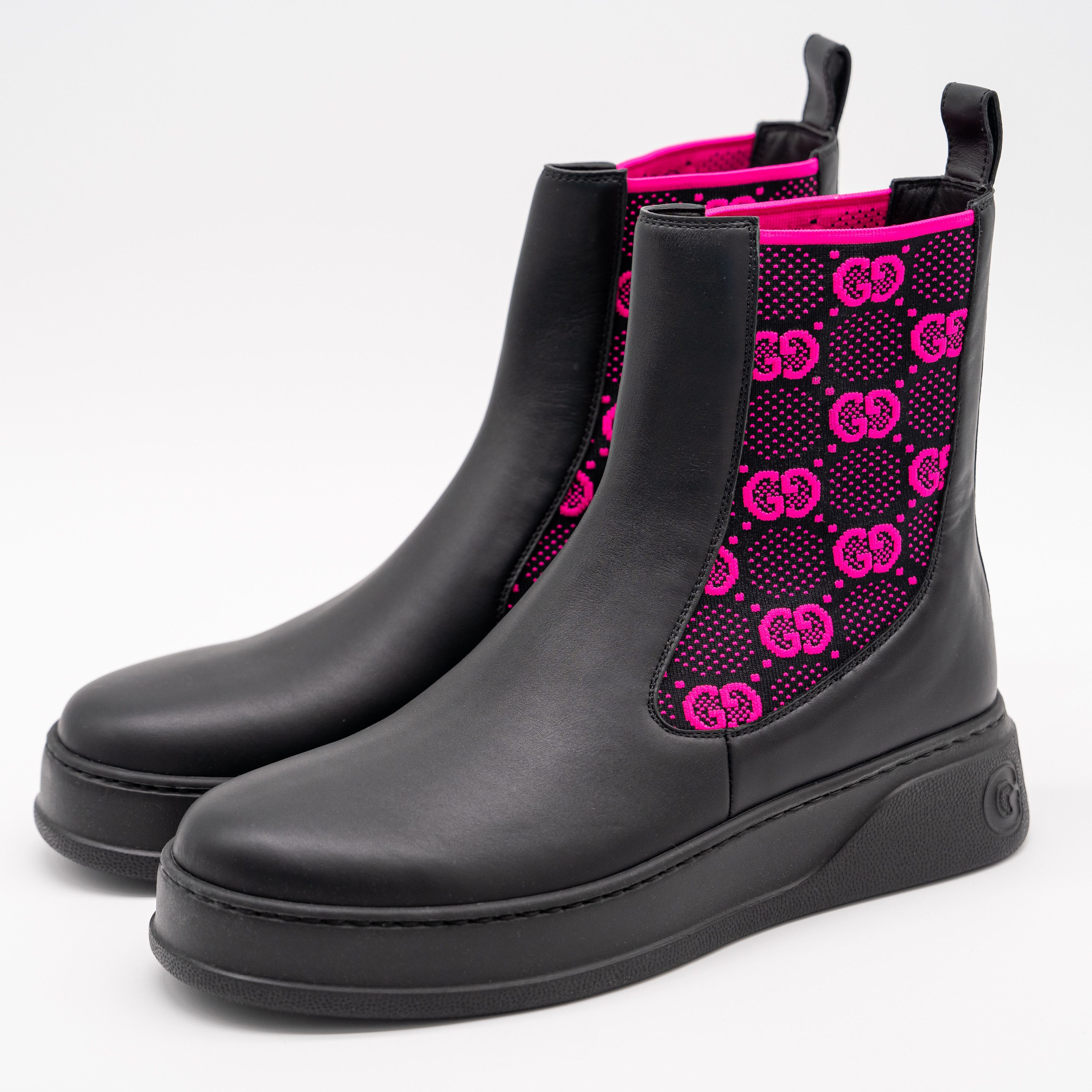 Gucci 41G 11 US Gucci Panelled Jersey Leather Boots Black Pink GG Size US 11 / IT 41 - 1 Thumbnail