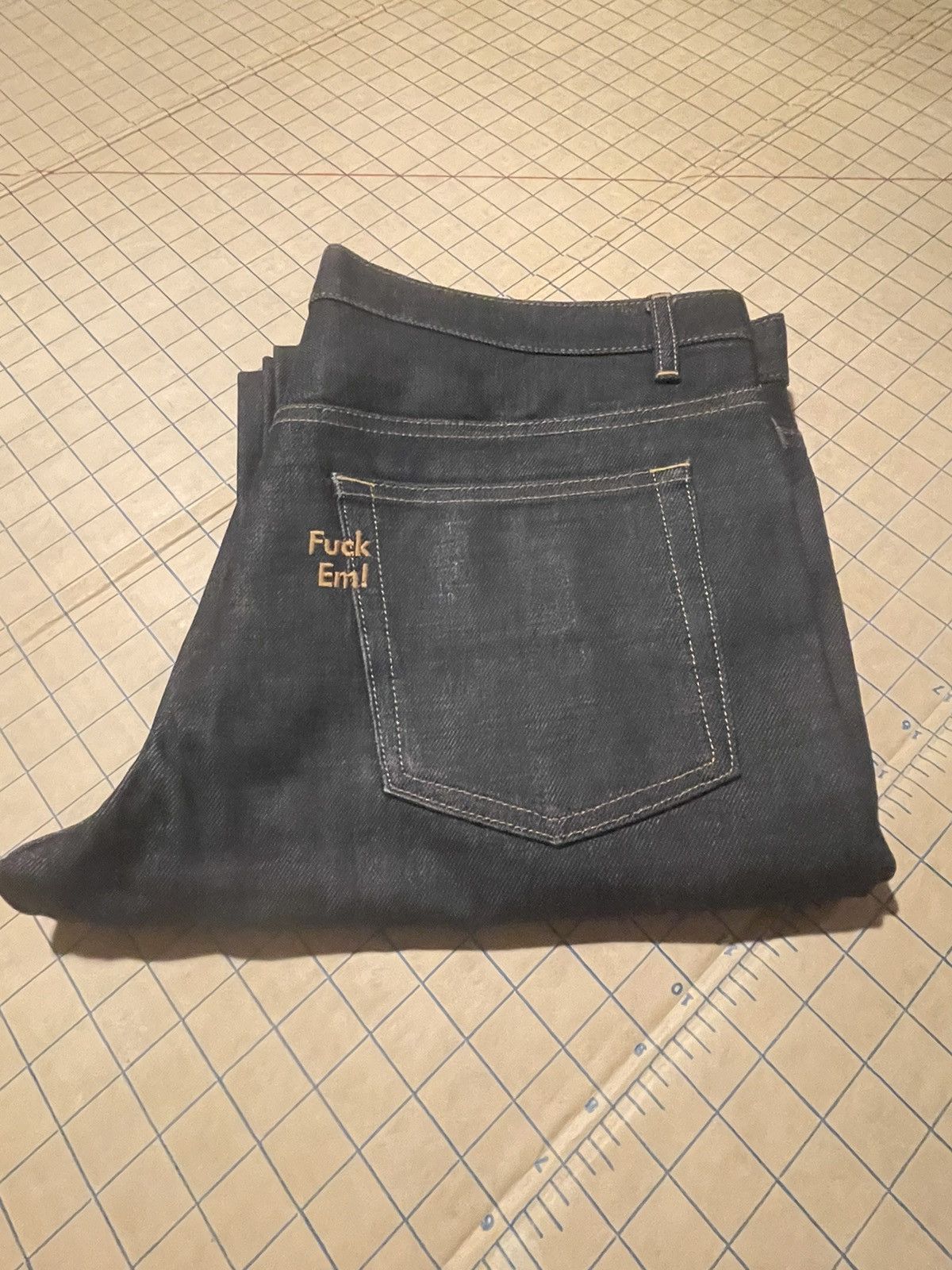 image of A P C x Supreme Vintage 2009 Fuck ‘Em Raw Denim in Blue, Men's (Size 33)