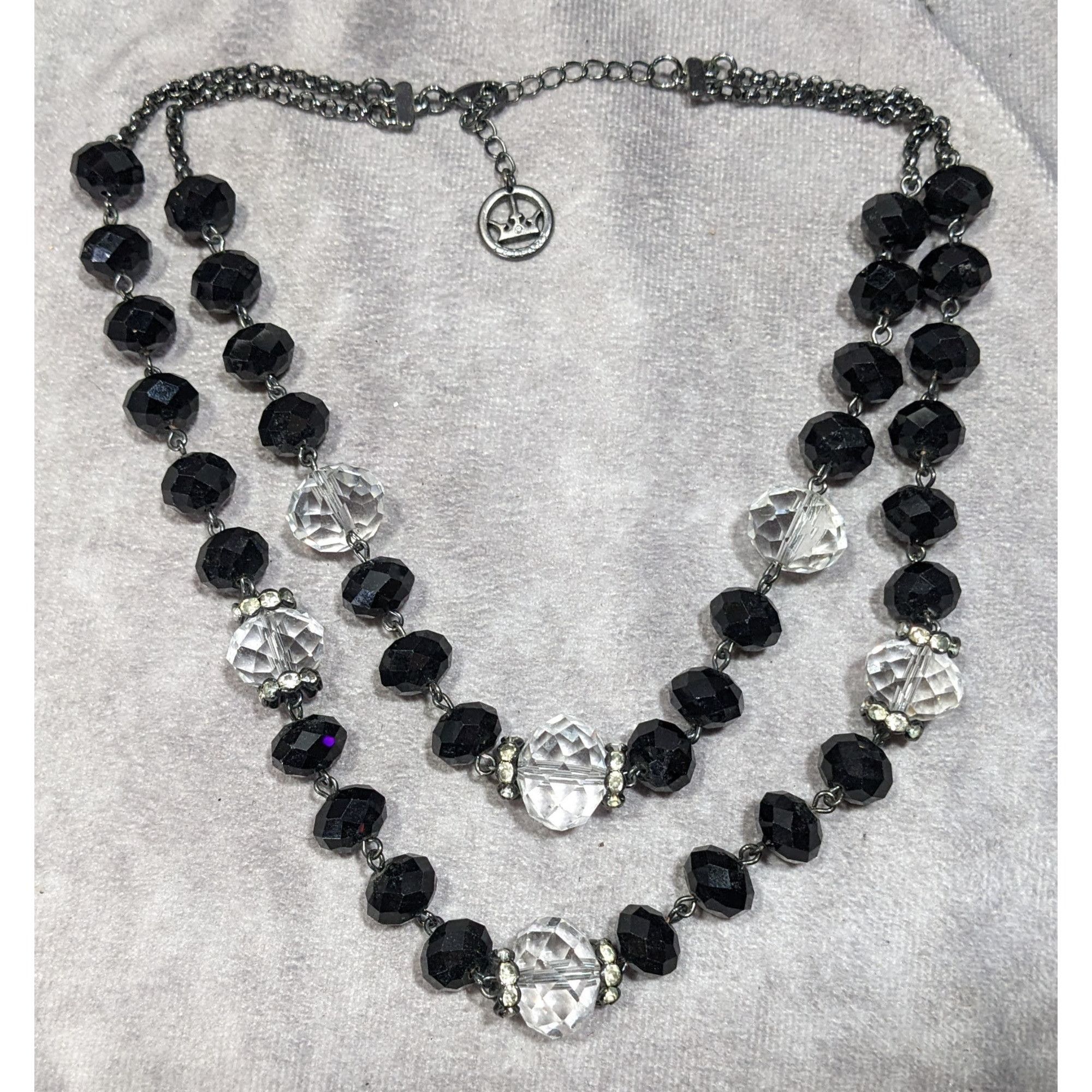 Other Vintage Crown Trifari Black And Clear Glass Beaded Layered N Size ONE SIZE - 5 Thumbnail