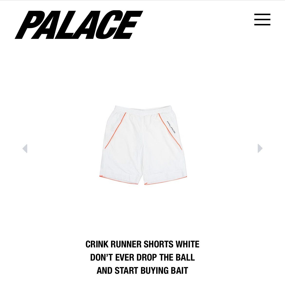 Palace SUMMER 2018 NYLON CRiNK RUNNER SHORTS WHiTE 3M SAFETY ORANGE Size US 34 / EU 50 - 2 Thumbnail