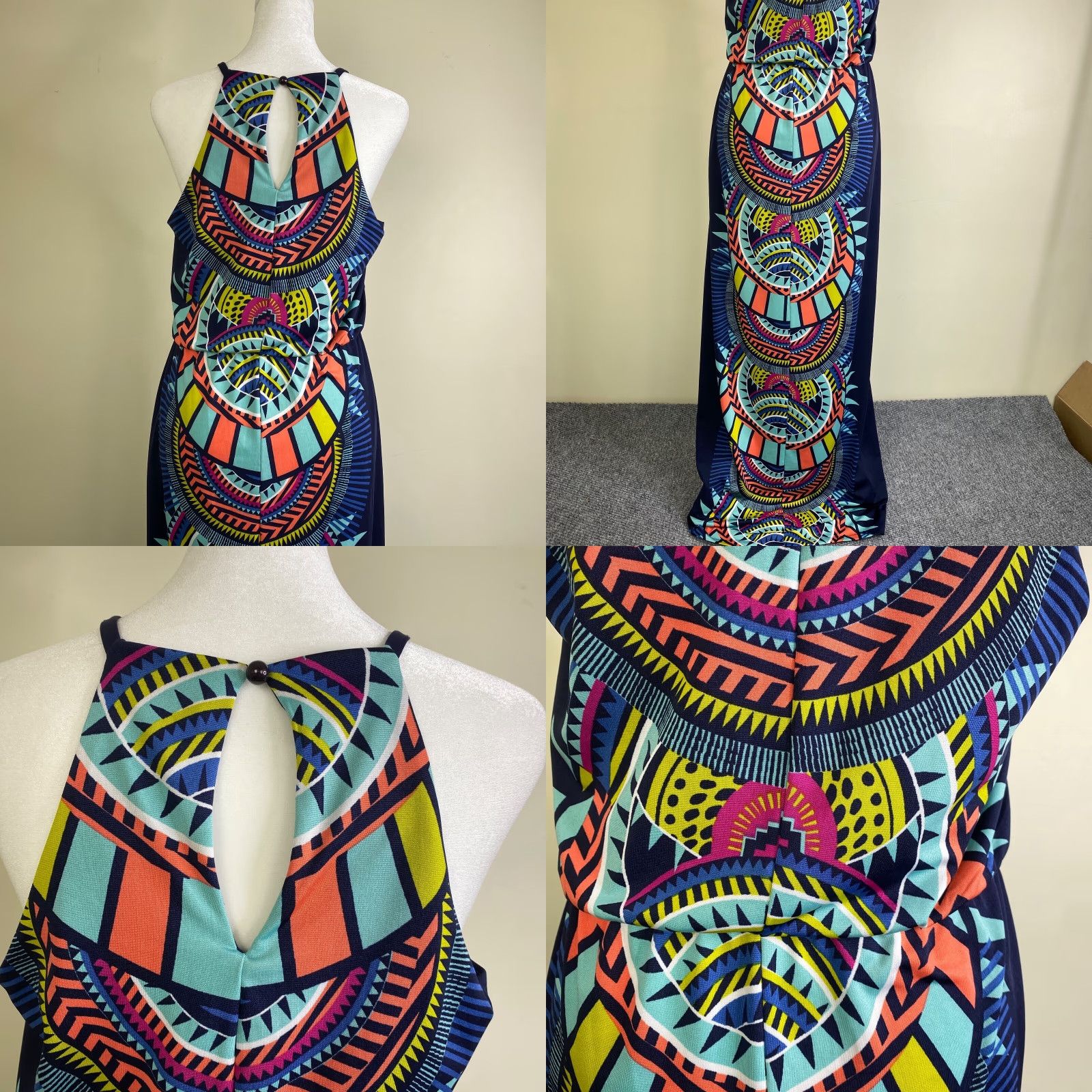 Vintage Bailey Blue Maxi Dress Womens Large Blue Geometric Tribal African Stretch Party/Cocktail Casual Travel Size L / US 10 / IT 46 - 8 Thumbnail