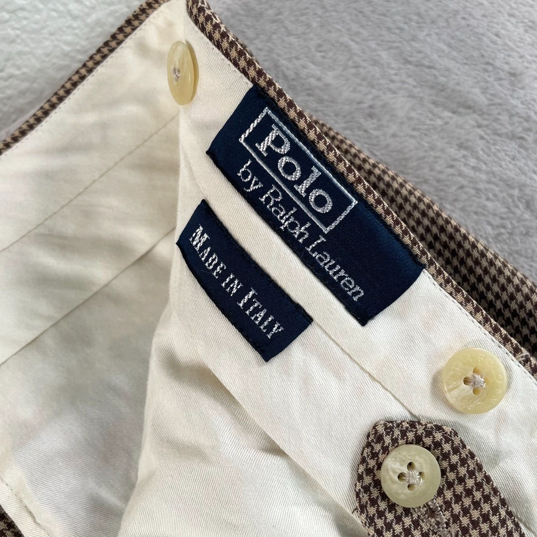 Polo Ralph Lauren VINTAGE Polo Ralph Lauren Dress Pants Men's 36x33 Brown Wool Mohair Houndstooth Pleated Cuffed With Suspender Buttons Size US M / EU 48-50 / 2 - 2 Thumbnail