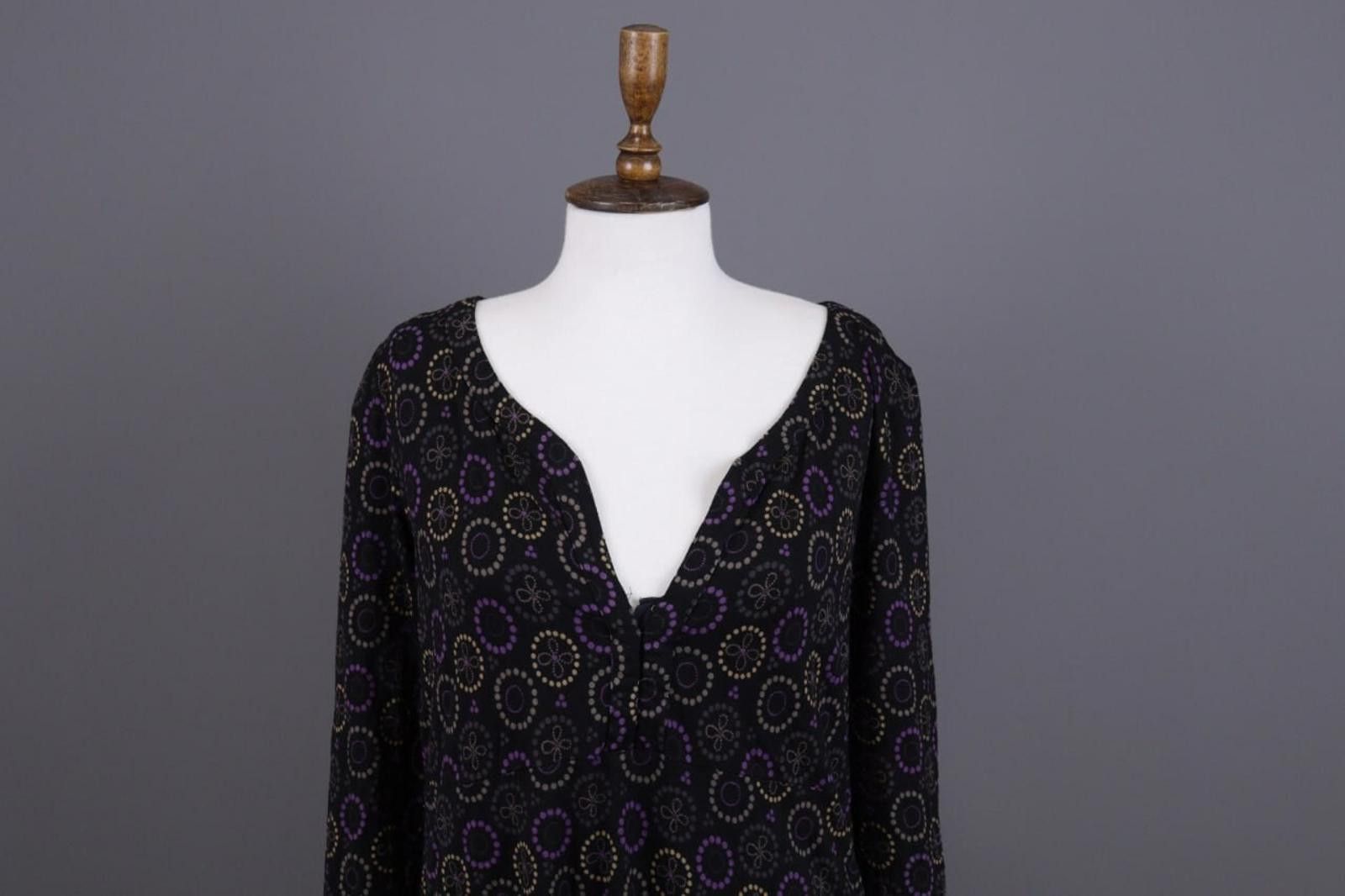 Designer Gudrun Sjoden Black Floral Blouson Midi Dress Size M Size M / US 6-8 / IT 42-44 - 2 Thumbnail