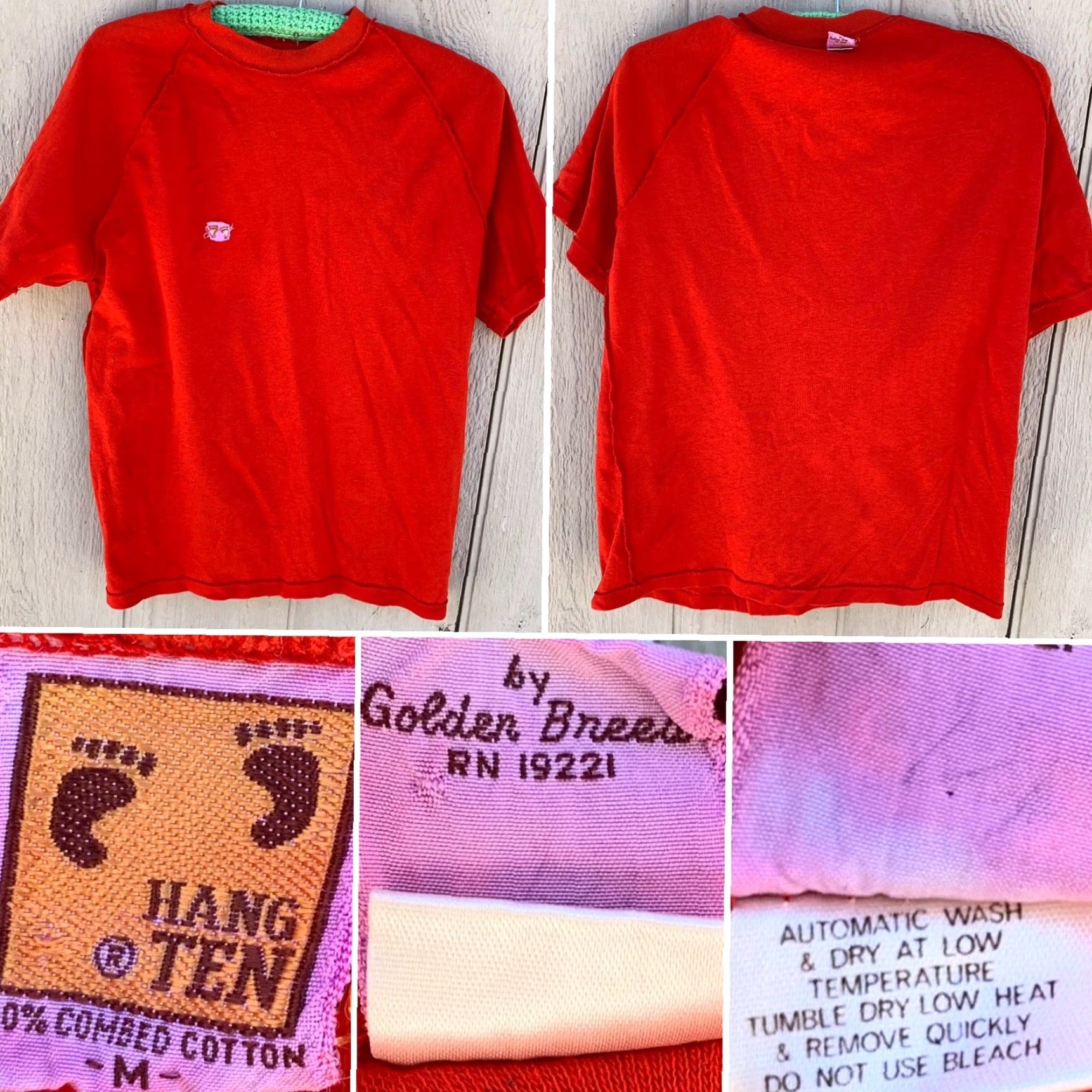 Hang Ten VINTAGE Hang Ten Raglan T Shirt Embroidered Logo Tee 70s 80s 1970s M Red Mens Shirt Size US M / EU 48-50 / 2 - 6 Thumbnail