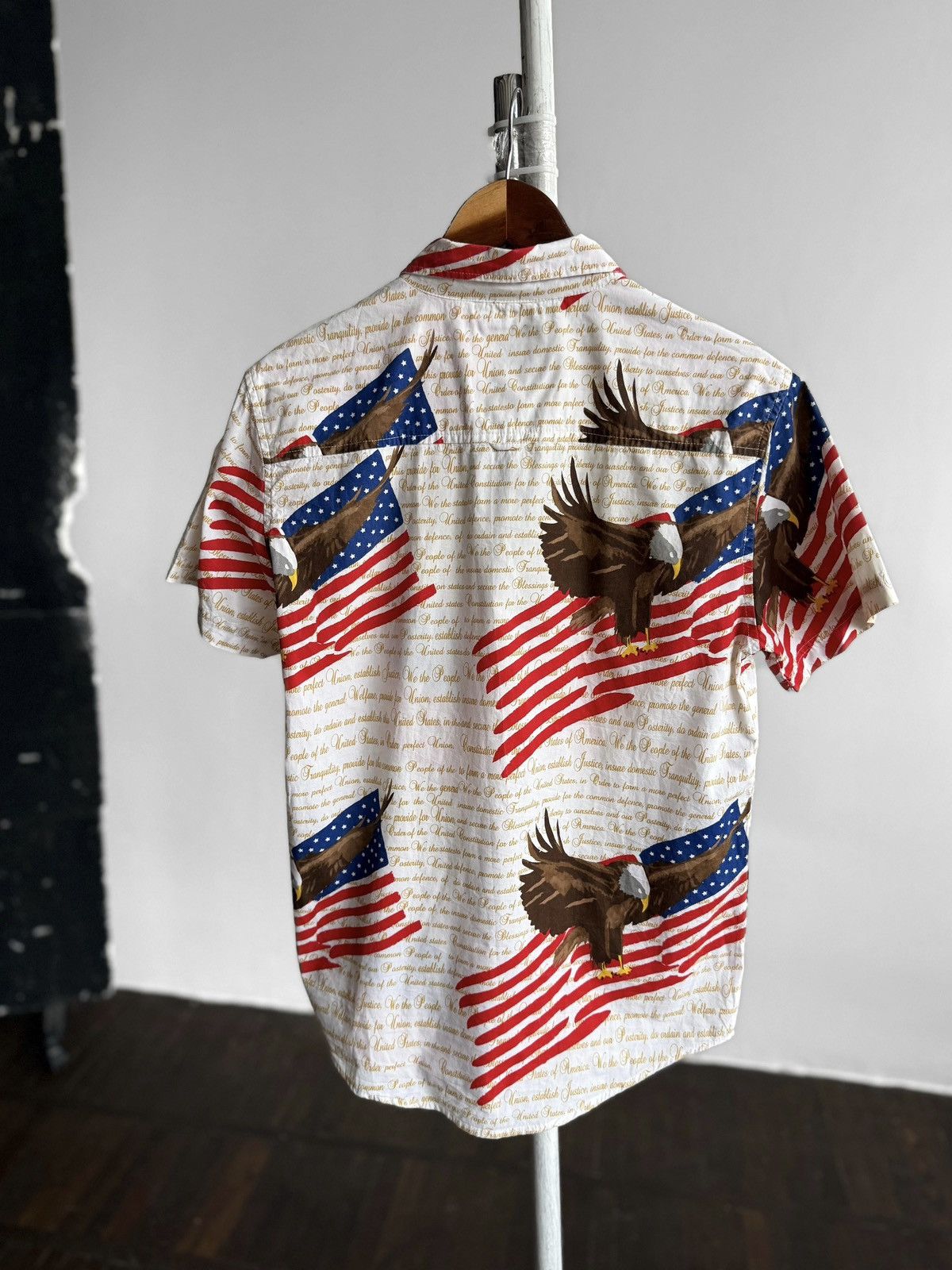 Other CR-24 White Mens USA Flag Eagle Print Button Up Shirt Size US S / EU 44-46 / 1 - 2 Thumbnail