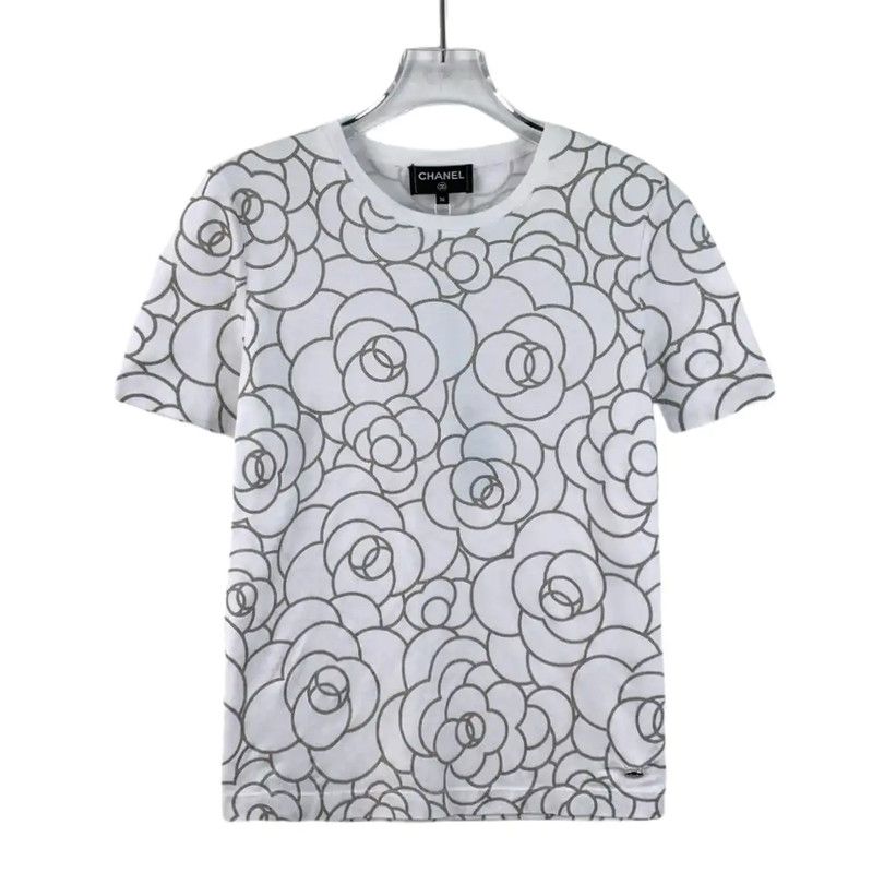 Chanel Chanel White Cotton T-shirt with Floral Print 0089 Size XS / US 0-2 / IT 36-38 - 1 Thumbnail