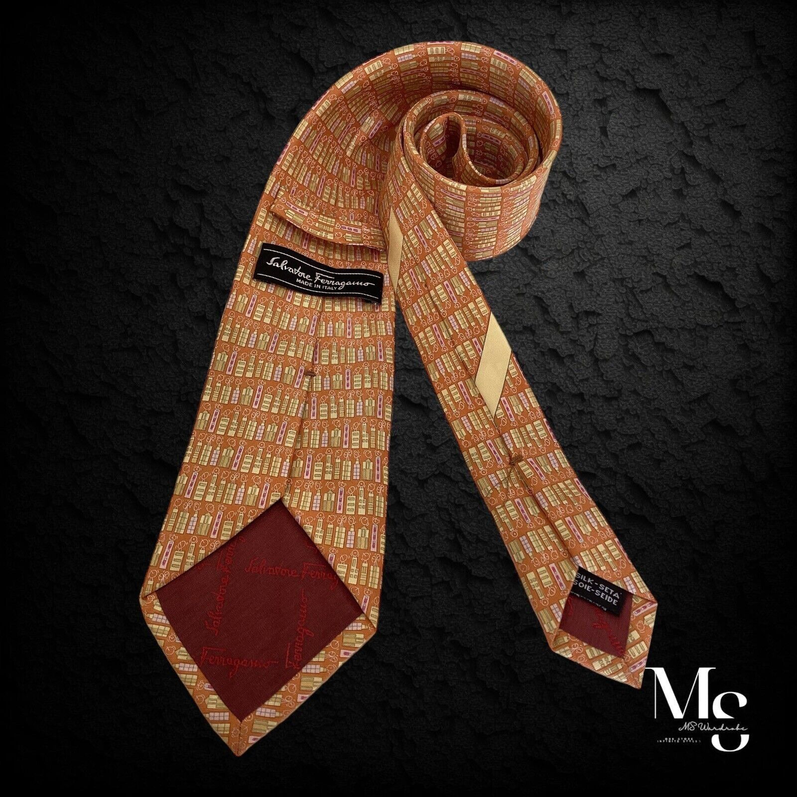 Salvatore Ferragamo SALVATORE FERRAGAMO Orange Building Luxury Silk Tie Made In Size ONE SIZE - 2 Thumbnail