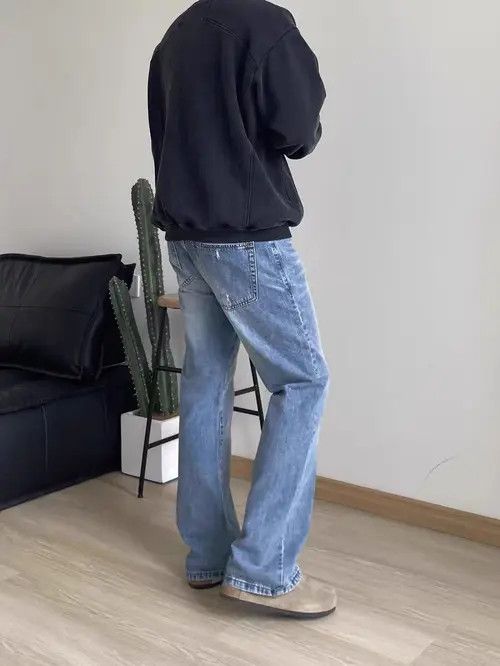 VIBE Light blue washed and distressed straight leg jeans Size US 30 / EU 46 - 3 Thumbnail