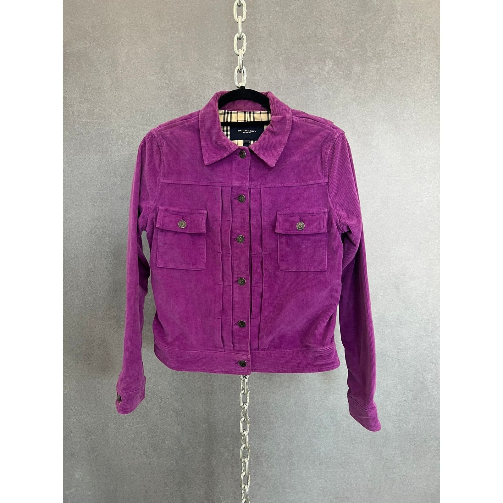 90s purple burberry corduroy type 2 buckle back jacket