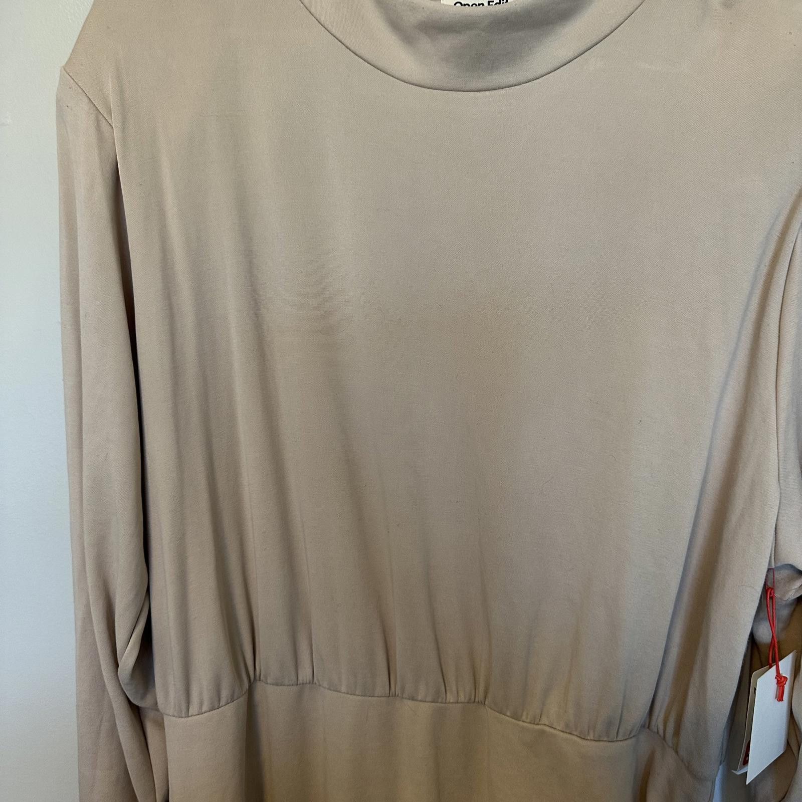 Designer Open Edit Long Sleeve Dress in Tan Grey - XXL Size XXL / US 16-18 / IT 52-54 - 2 Thumbnail