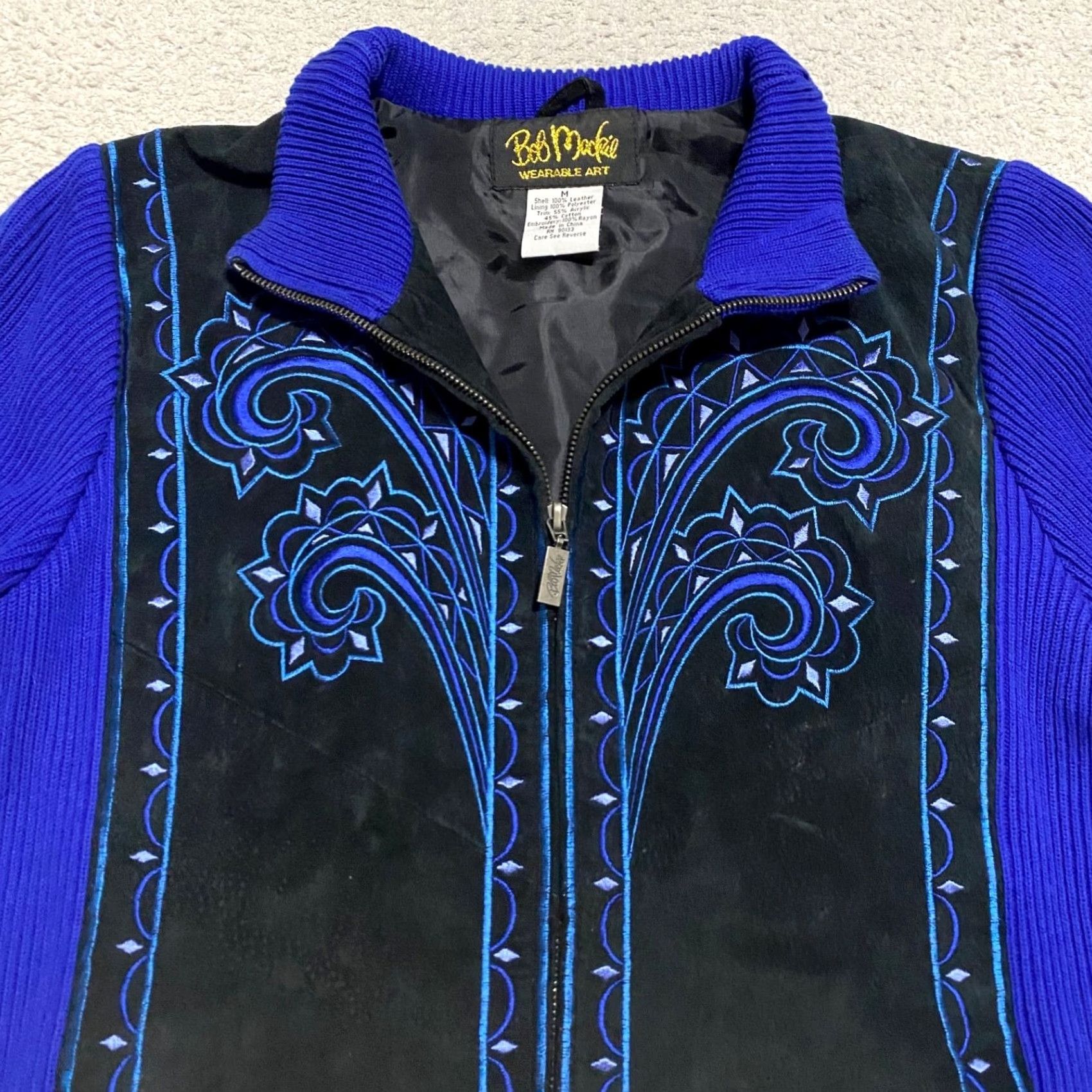 Bob Mackie VINTAGE Bob Mackie Jacket Womens Mid-Length Leather Blue Suede Full Zip Lined Embroidered Southwestern Wearable Art Size M Womens Br Size M / US 6-8 / IT 42-44 - 5 Thumbnail