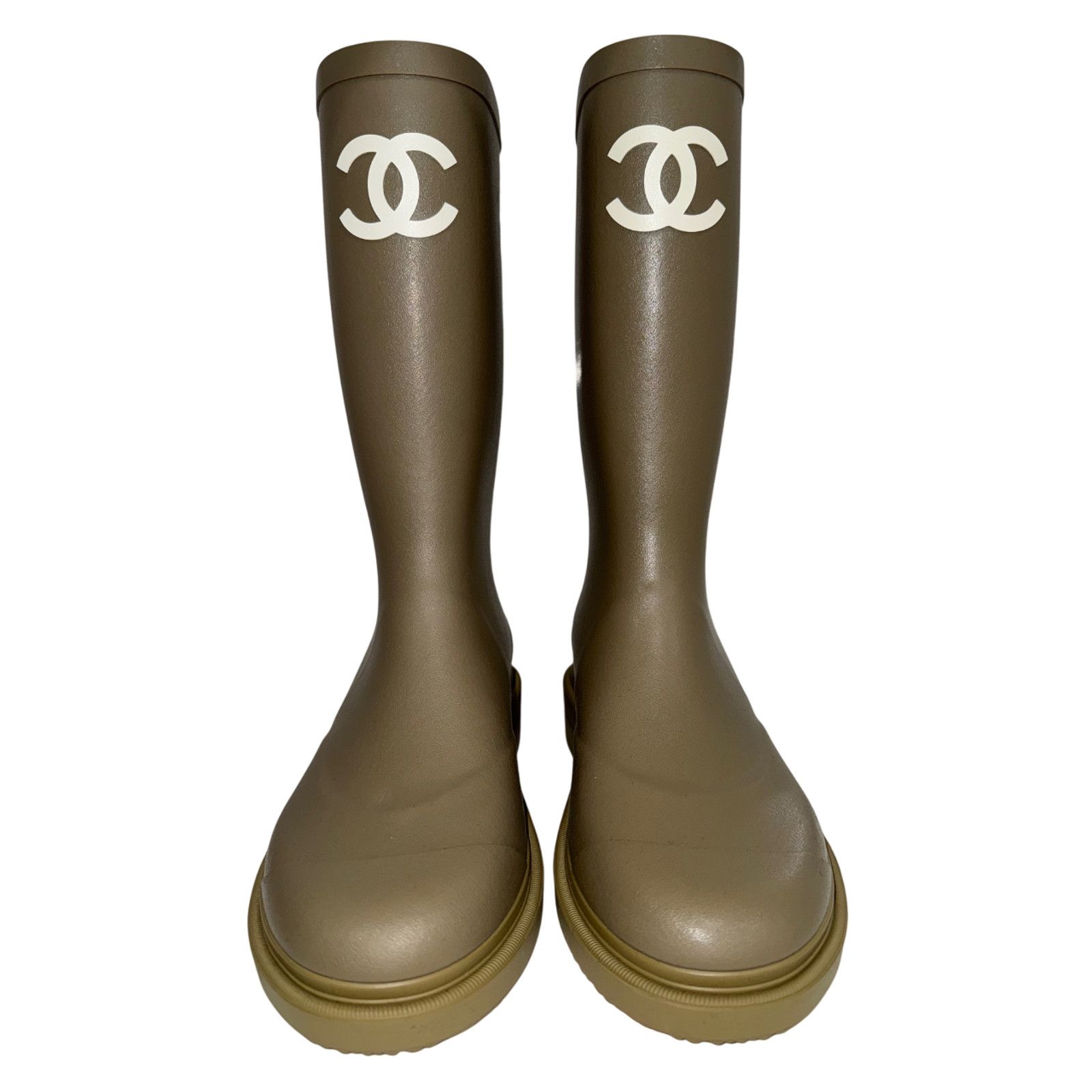 Chanel Dark Beige Moss Green White CC Logo High Rubber Rain Boot 42 Size US 12 / IT 42 - 7 Thumbnail