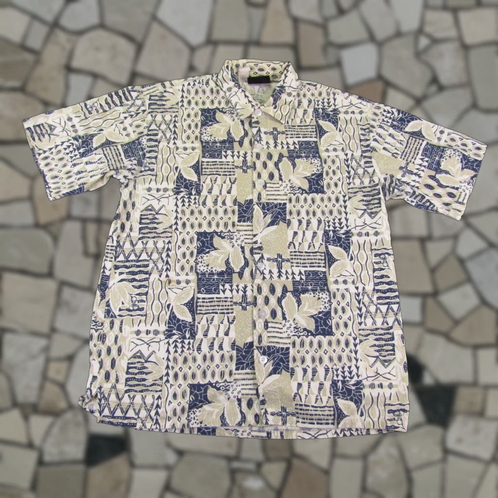 Anchor Blue VINTAGE Anchor Blue Shirt Mens Medium Beige Hawaiian Tribal Button Up Camp Y2K Floral Short Sleeve Cotton Beach Aloha 90s Mens Size US L / EU 52-54 / 3 - 1 Thumbnail