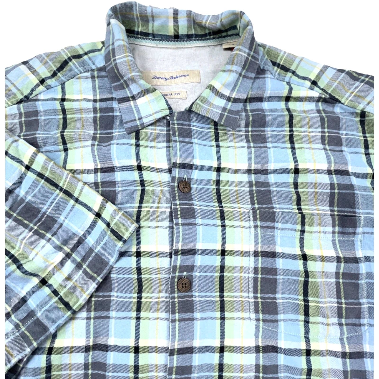 Tommy Bahama Tommy Bahama Shirt Men Large Blue Plaid Silk Button-Up Camp Casual Beach Classic Fashion Shirt Mens Regular Size US L / EU 52-54 / 3 - 2 Thumbnail