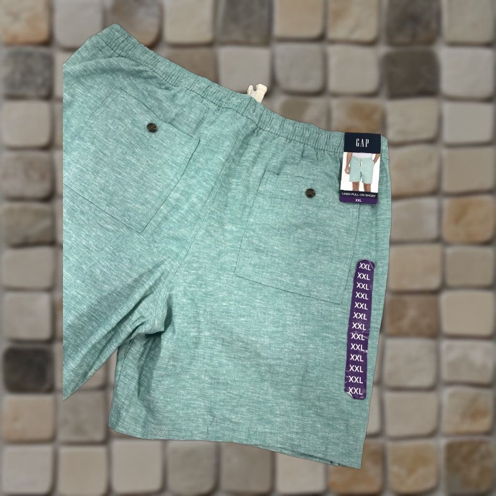 Gap Gap Shorts Men 2XL Green Linen Cotton Elastic Waist Drawstring Pockets Chino 42X10 Regular Pockets Size US 39 - 1 Thumbnail