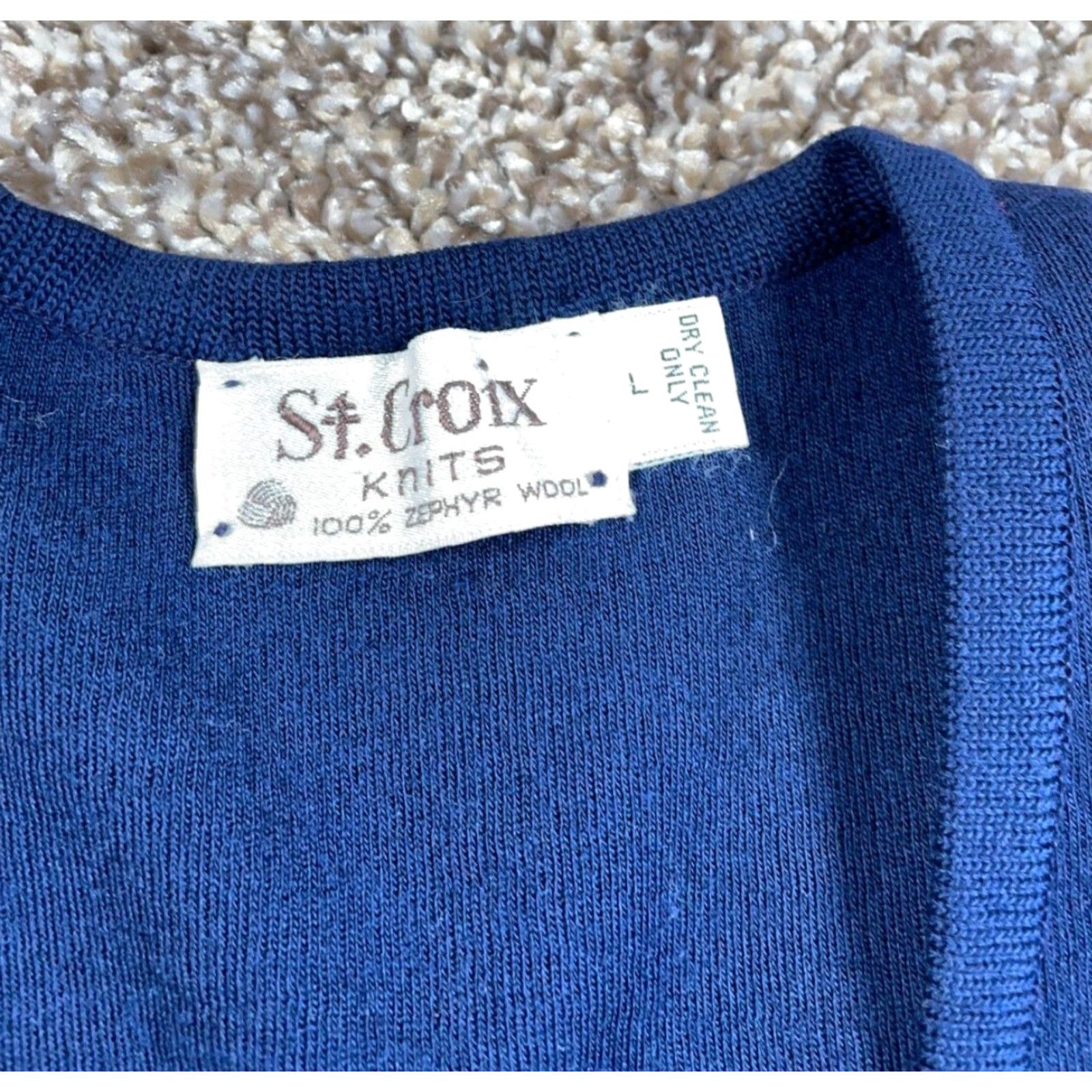 Zephyr VINTAGE St. Croix Sweater Mens Large Dark Blue Wool Zephyr V-Neck 90s Preppy Pullover Size US L / EU 52-54 / 3 - 4 Thumbnail