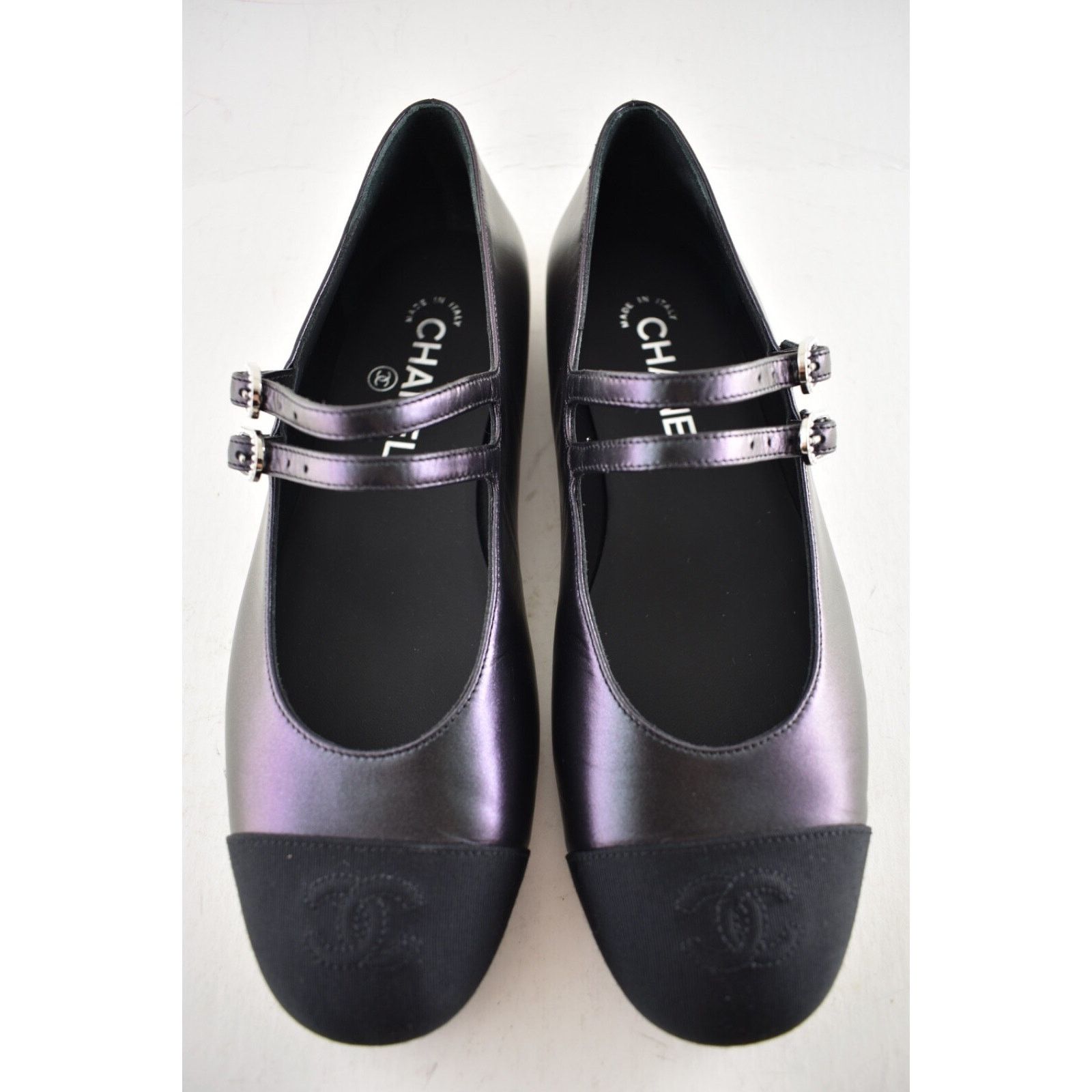 Chanel Chanel 24S Iridescent Black Double Strap Pearl CC Logo Size US 8 / IT 38 - 10 Thumbnail