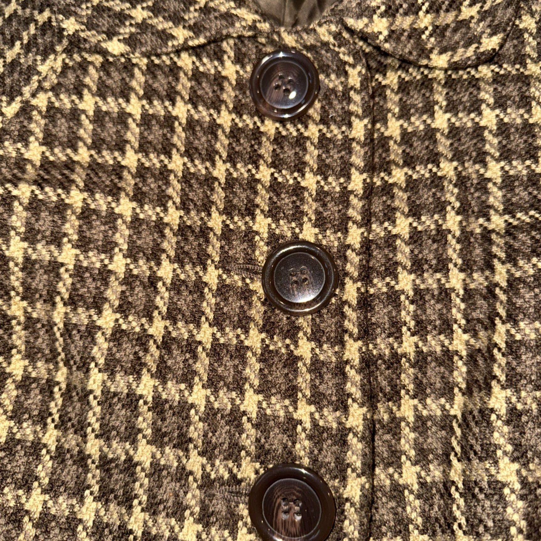 Vintage Briggs New York Womens Jacket Coat Short 3/4 Sleeve Houndstooth Button Lined Acrylic Wool 10P Petite Brown Womens Size L / US 10 / IT 46 - 4 Thumbnail