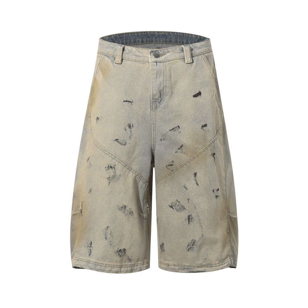 Japanese Brand × Jean Men's distressed trendy ink-splashed dirty denim shorts Size US 32 / EU 48 - 1 Thumbnail