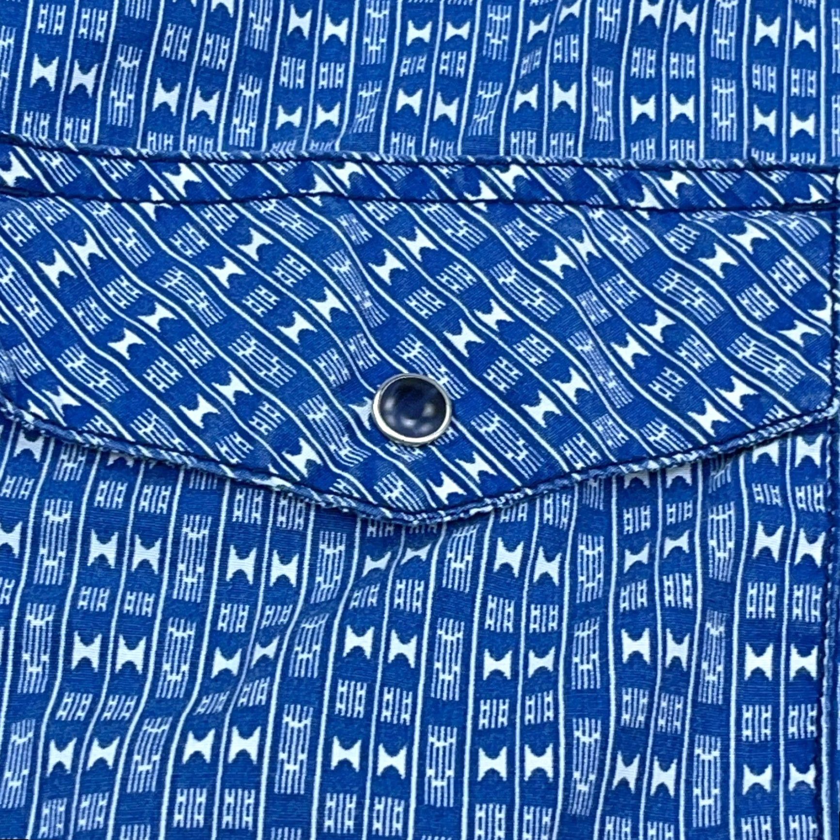Vintage Gibson Shirt Men 2XL Blue Geometric Button-Up Western Cowboy Pearl Snap Casual Shirt Size US XXL / EU 58 / 5 - 4 Thumbnail