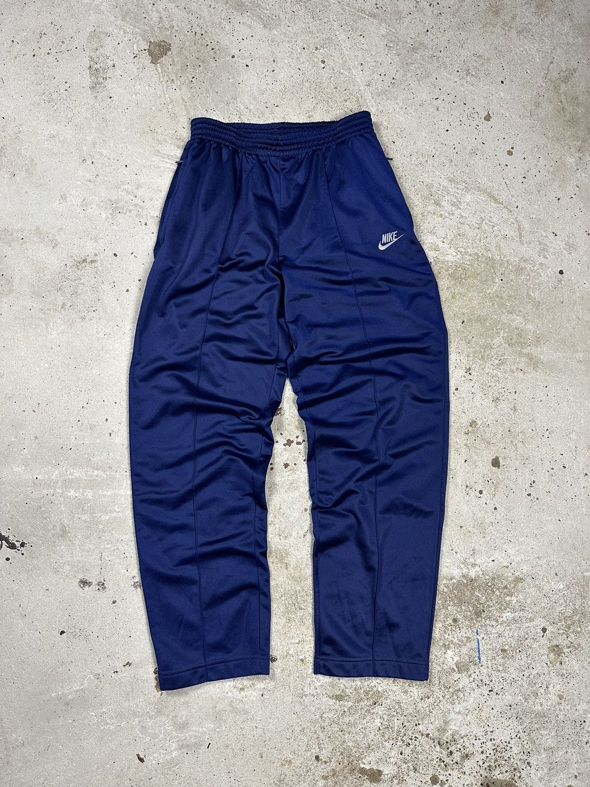 Nike × Vintage Vintage 90s Nike Navy Track Pants Swoosh Size US 31 - 1 Thumbnail