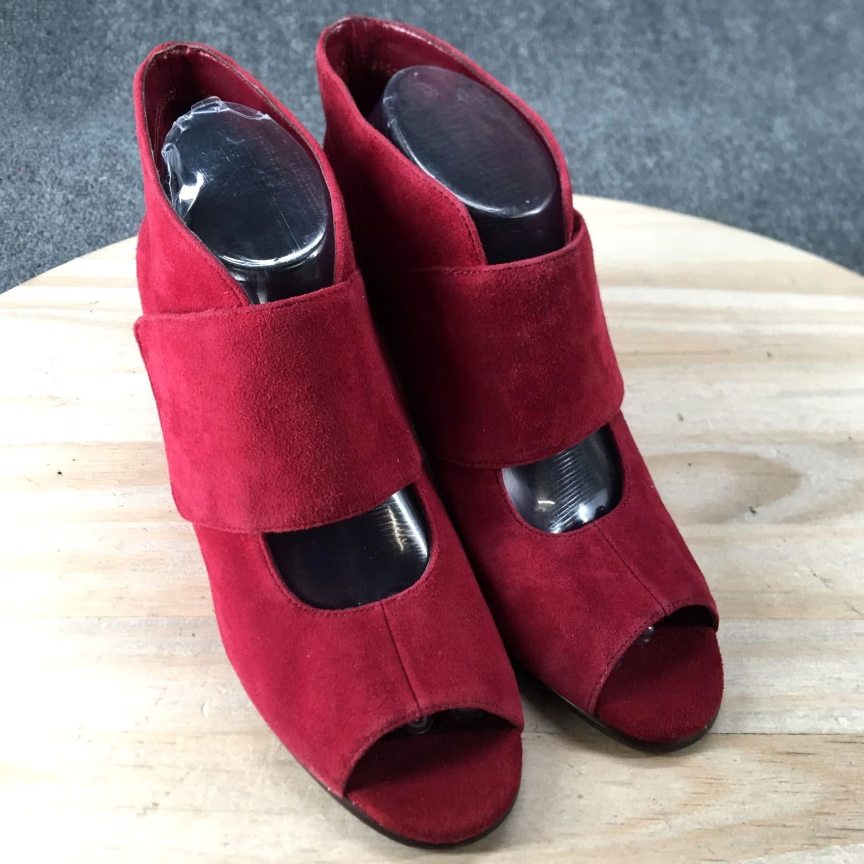 Vintage Aerosoles Boots Womens 8 M Sound Wave Wedge Ankle Booties Red Leather Peep Toe Size US 8 / IT 38 - 3 Thumbnail