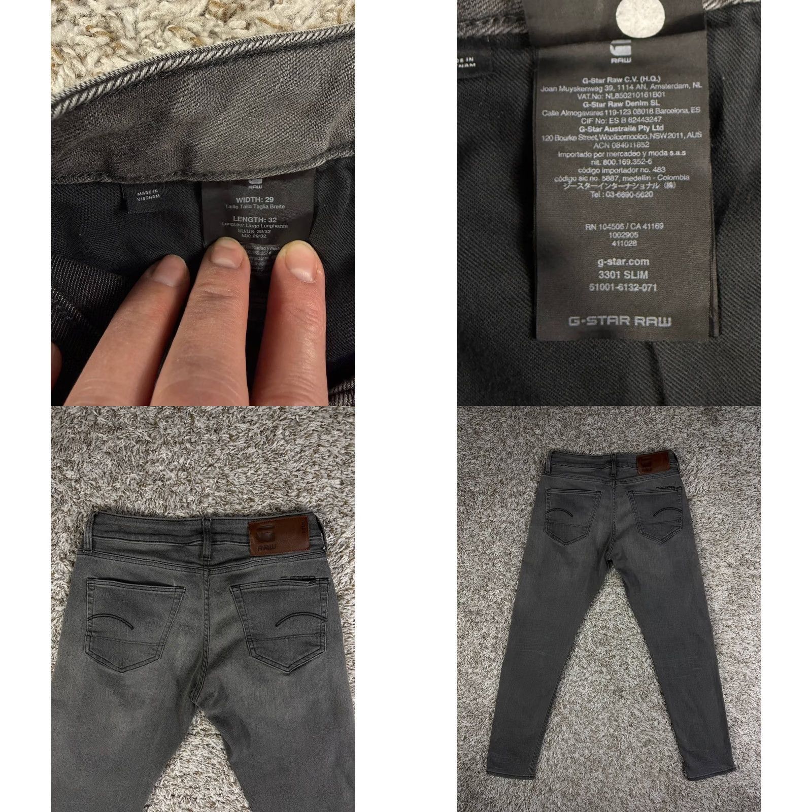 G-Star G-Star RAW 3301 Jeans Slim Straight Denim Gray Size 29x32 Men's Size US 29 - 8 Thumbnail