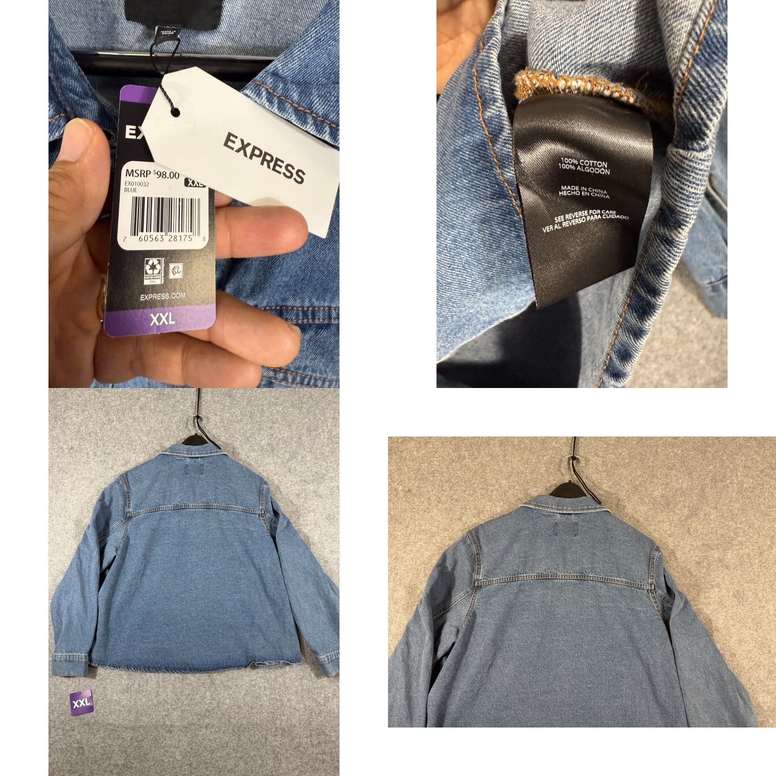 Express Express Denim Jacket Womens 2XL Blue Snap Front Pockets Long Sleeve NWT Size XXL / US 16-18 / IT 52-54 - 8 Thumbnail